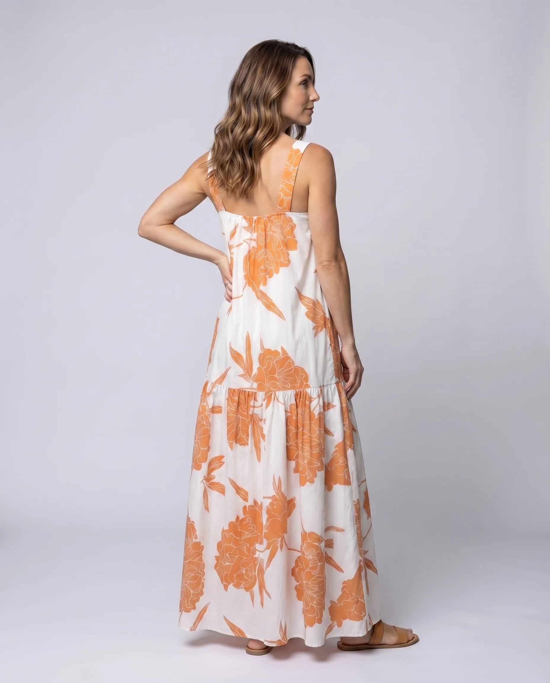 Damen Bodenlanges Trägerkleid Baumwoll-Leinen Brustfalten Seitentaschen - Image 4
