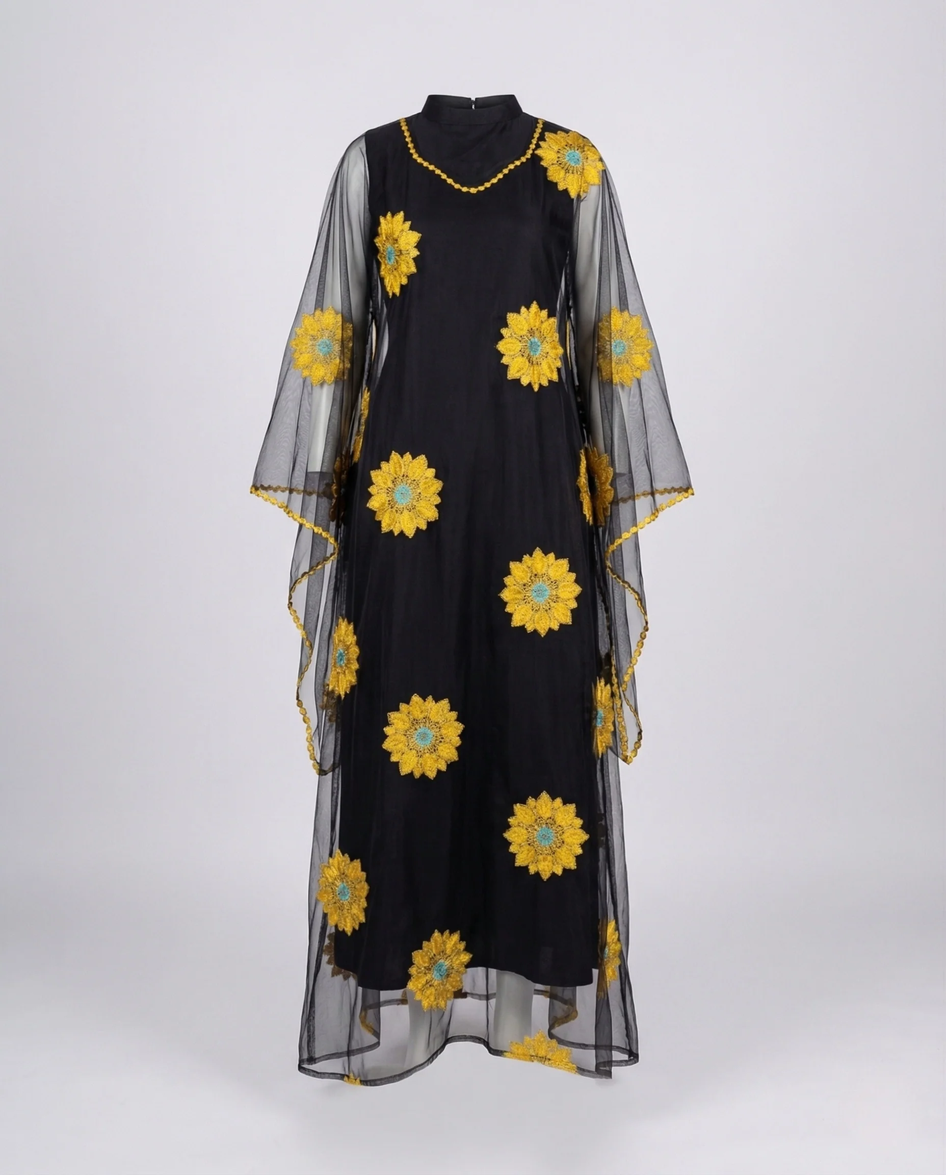 Damen Abendkleid Bodenlang Tüllcape Stickerei - Image 3