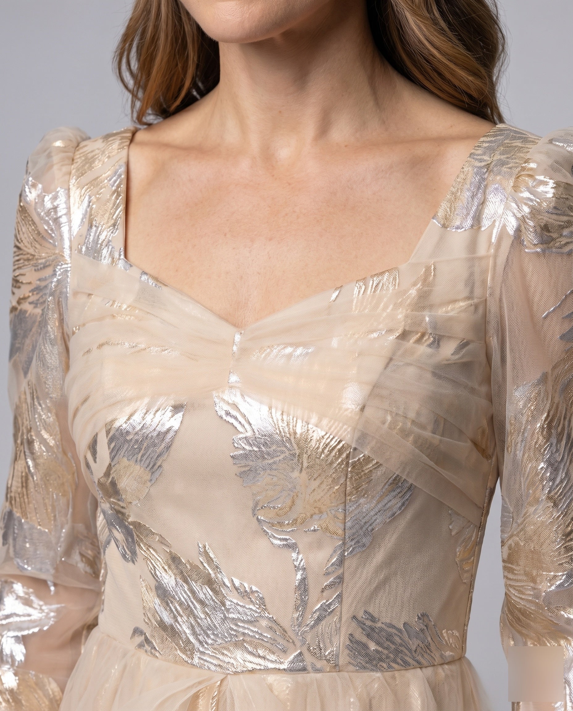 Damen Ballkleid Mehrlagiger Glanz-Tüll Puffärmel Bodenlang - Image 3