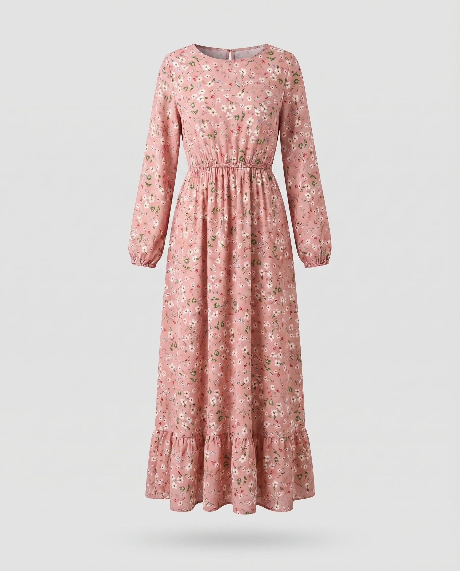 Damen Blumenswing-Maxikleid Manschettenärmel Stufenvolant Elastik-Taille - Image 5