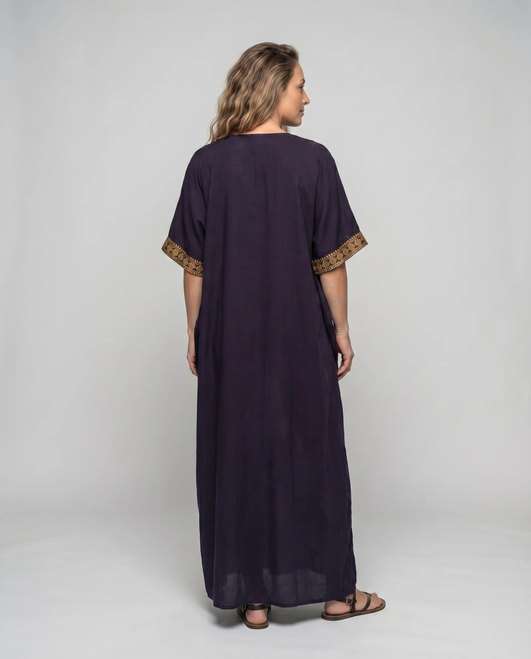 Damen Boho-Überwurfkleid Goldstickerei Kimonoärmel Bodenlang - Image 4