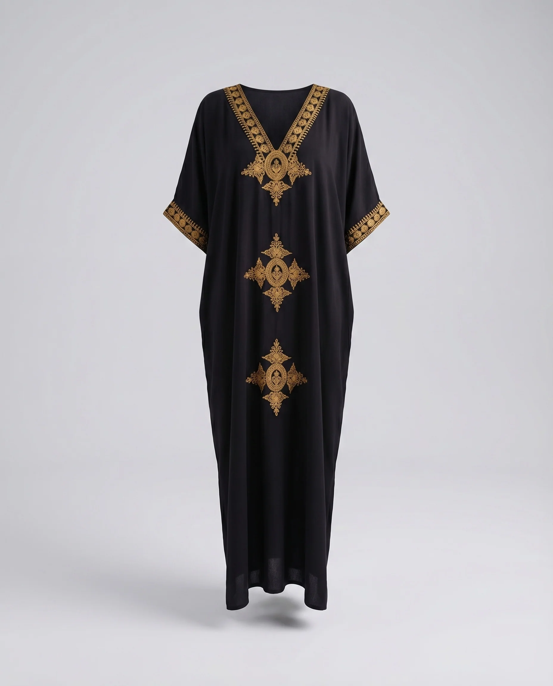 Damen Boho-Überwurfkleid Goldstickerei Kimonoärmel Bodenlang - Image 5