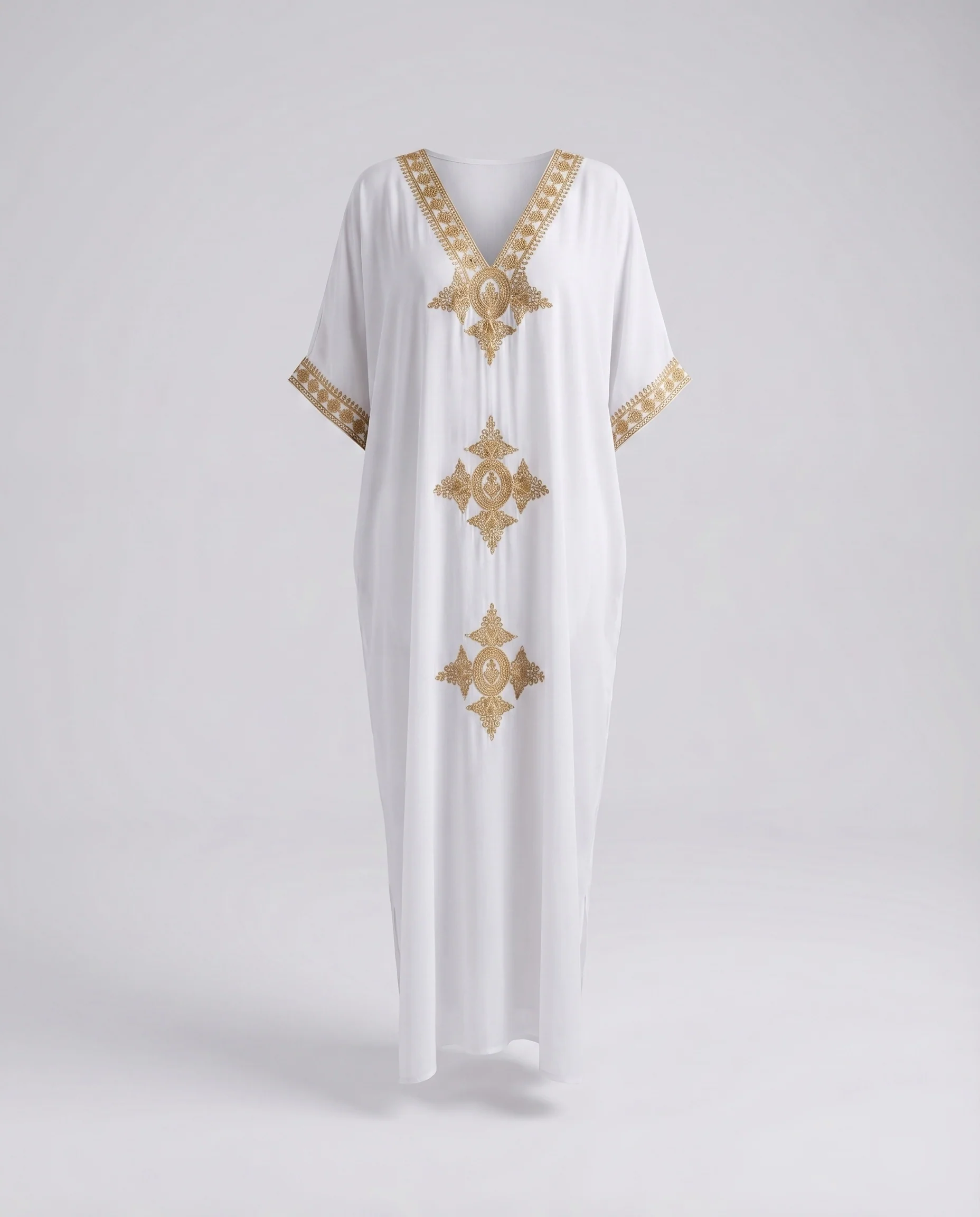 Damen Boho-Überwurfkleid Goldstickerei Kimonoärmel Bodenlang - Image 6