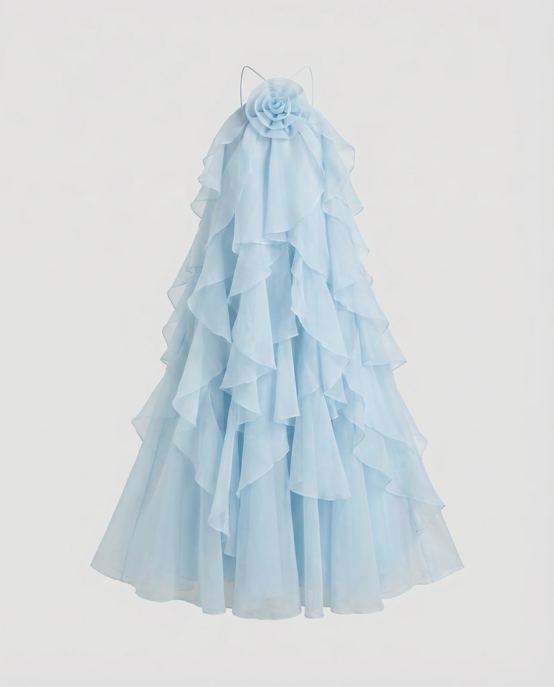 Damen Chiffon-Abendkleid Neckholder Lagenvolants Rosenapplikation - Image 5