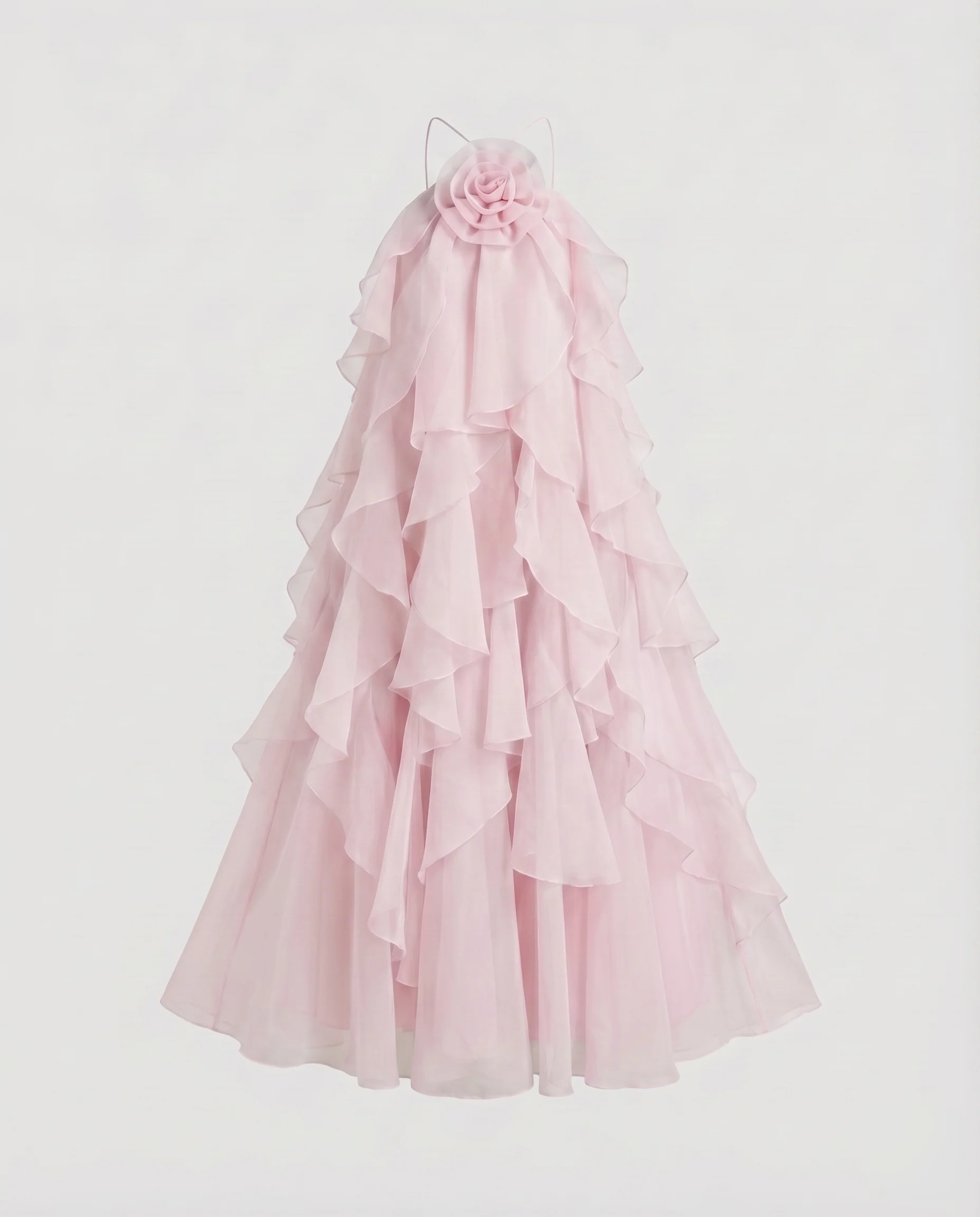Damen Chiffon-Abendkleid Neckholder Lagenvolants Rosenapplikation - Image 8