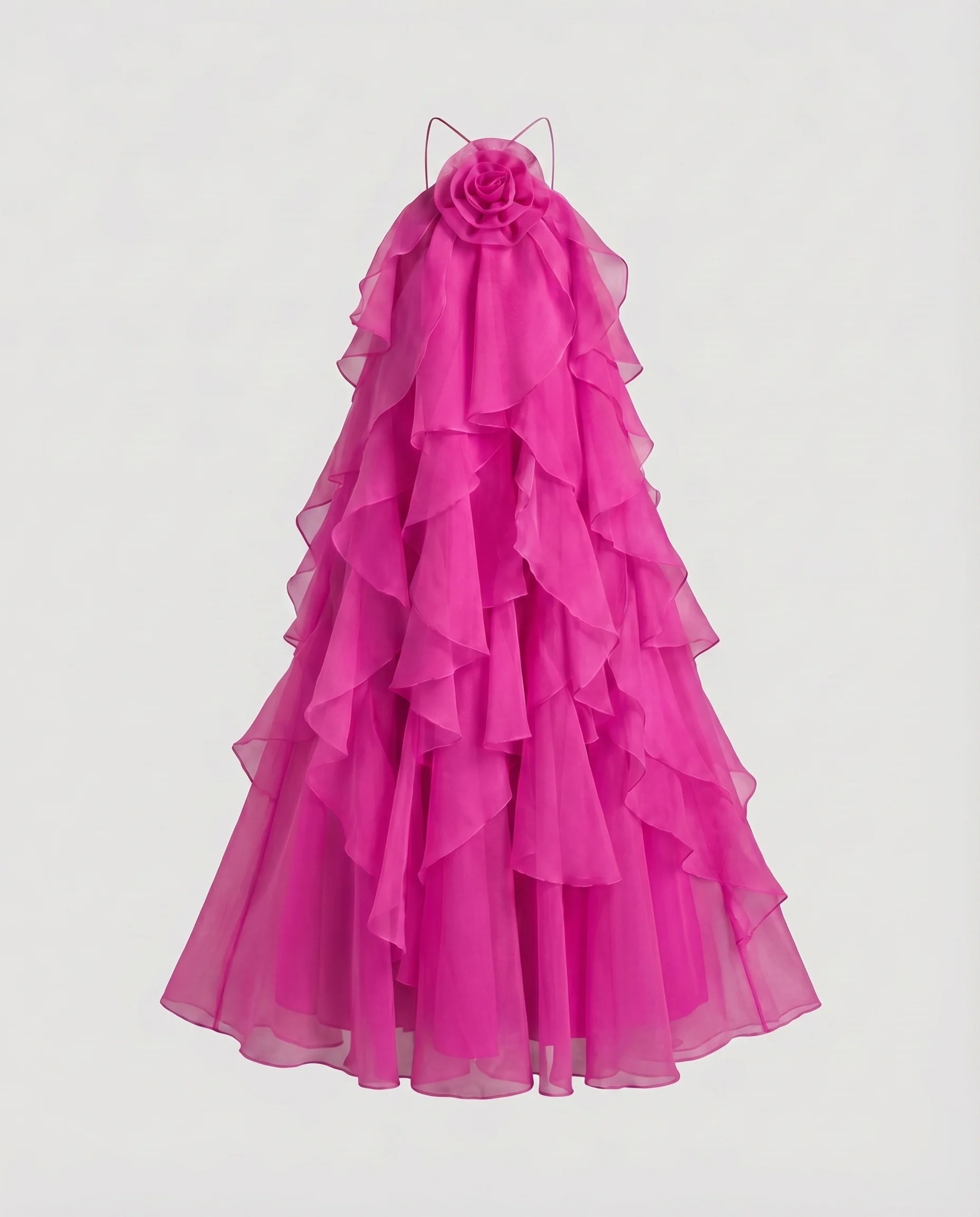 Damen Chiffon-Abendkleid Neckholder Lagenvolants Rosenapplikation - Image 9