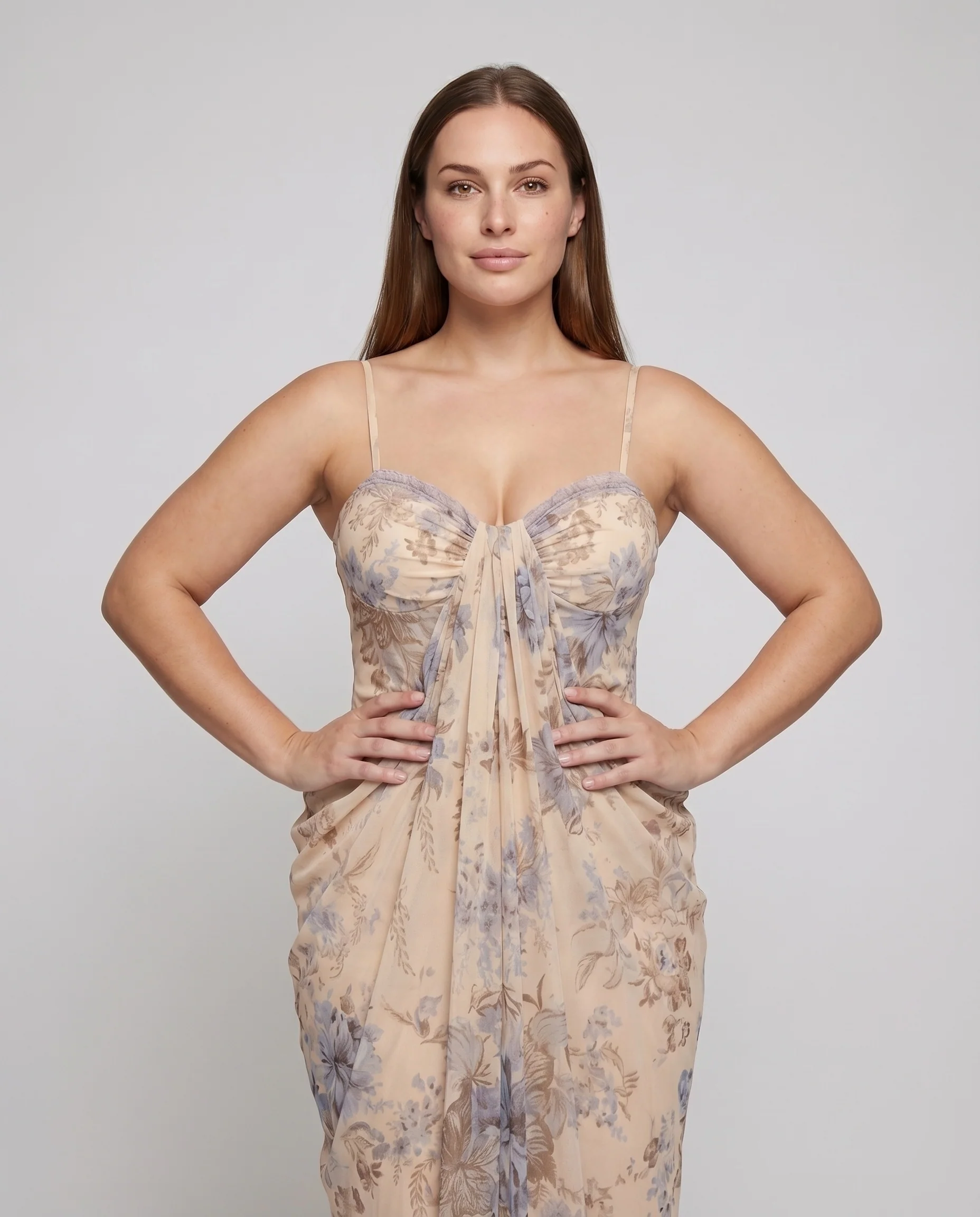 Damen Drapé-Bustierkleid Korsage Floralprint Bodenlang - Image 2