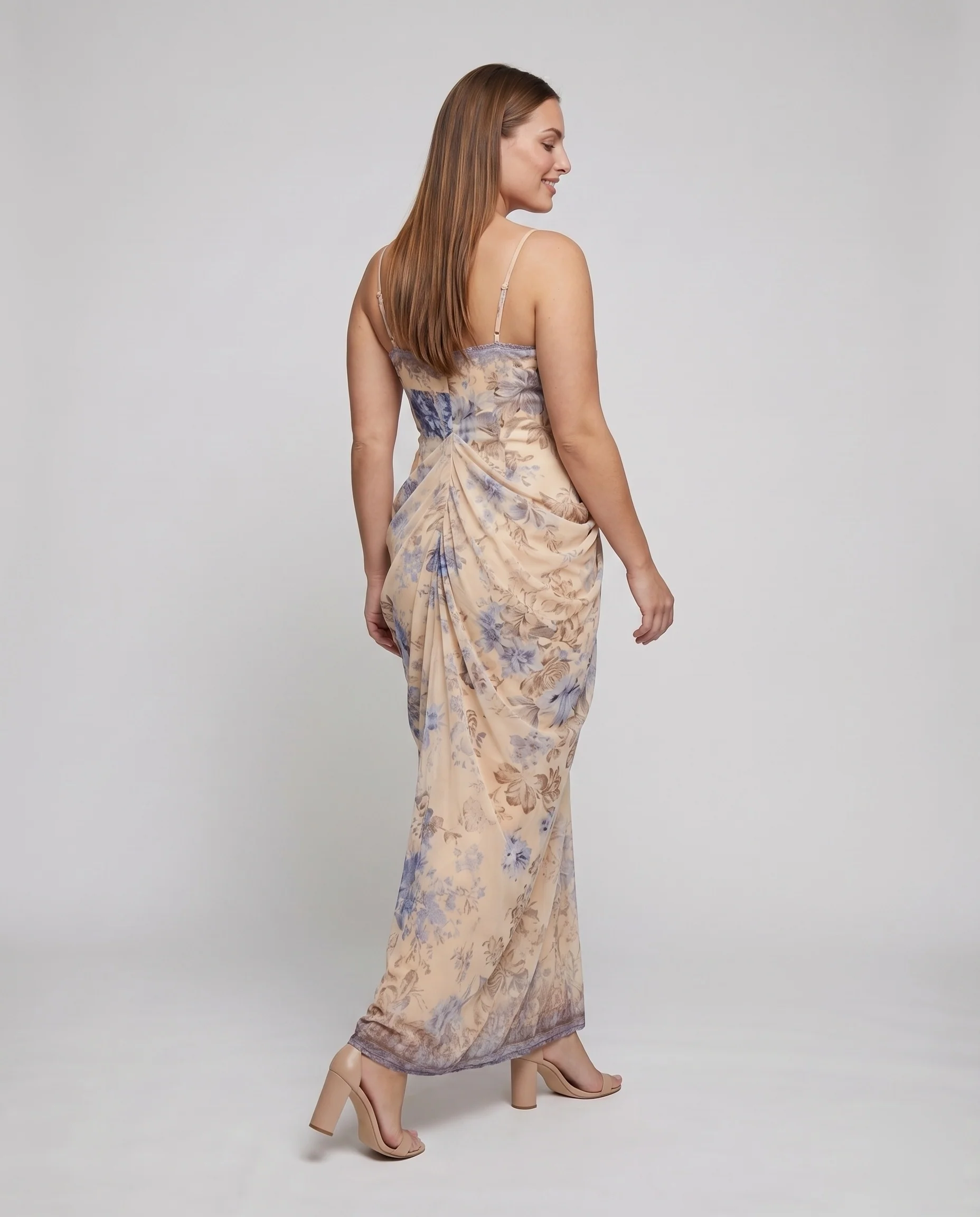 Damen Drapé-Bustierkleid Korsage Floralprint Bodenlang - Image 4