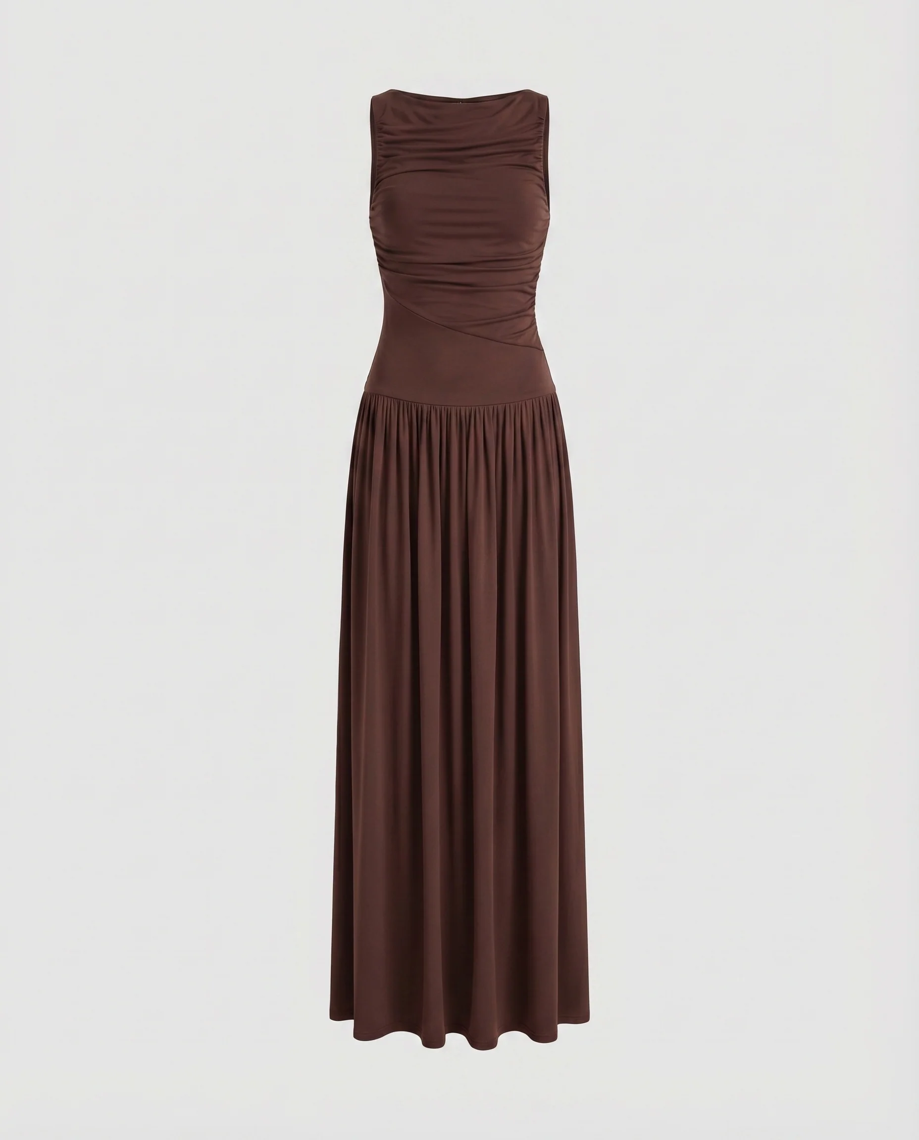 Damen Maxikleid Asymmetrische Schulter Drapierung Fließend - Image 5
