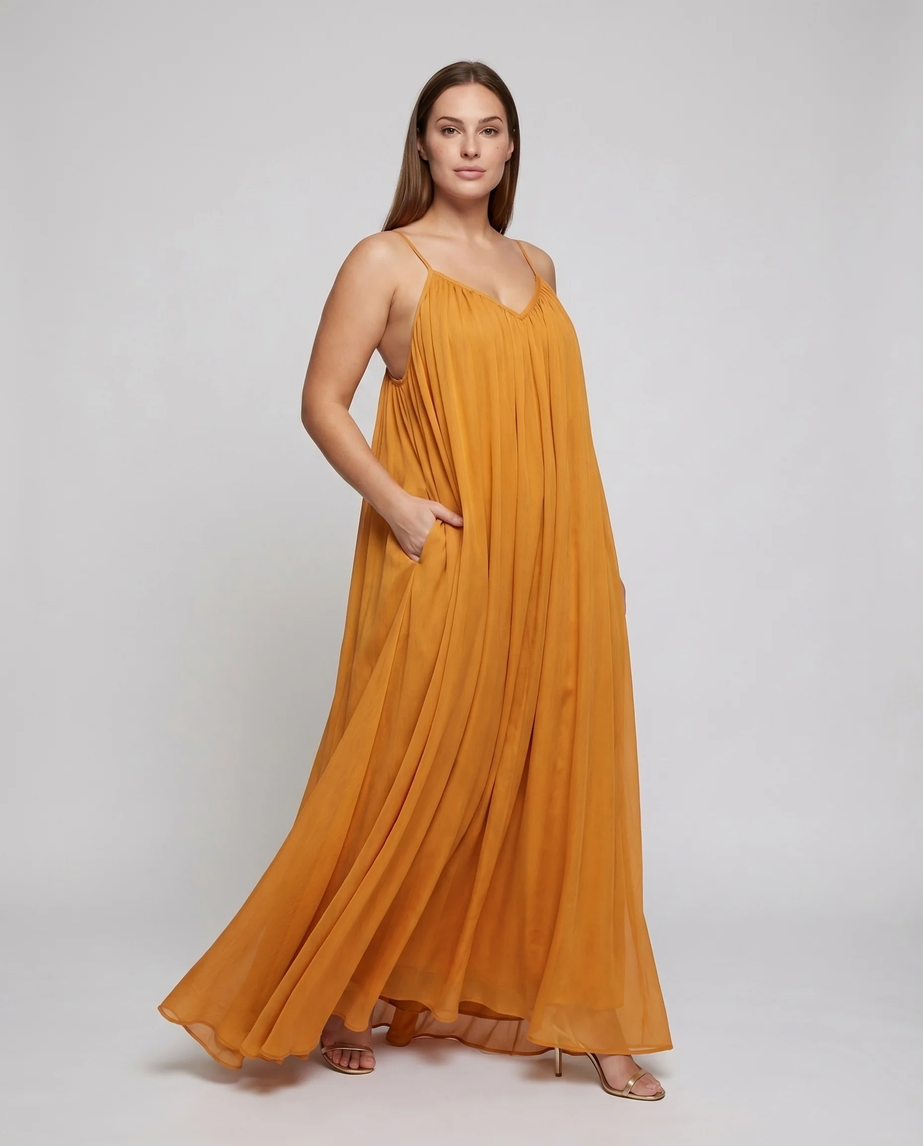 Damen Sommer-Maxikleid Kreuzträger X-Detail Bodenlang