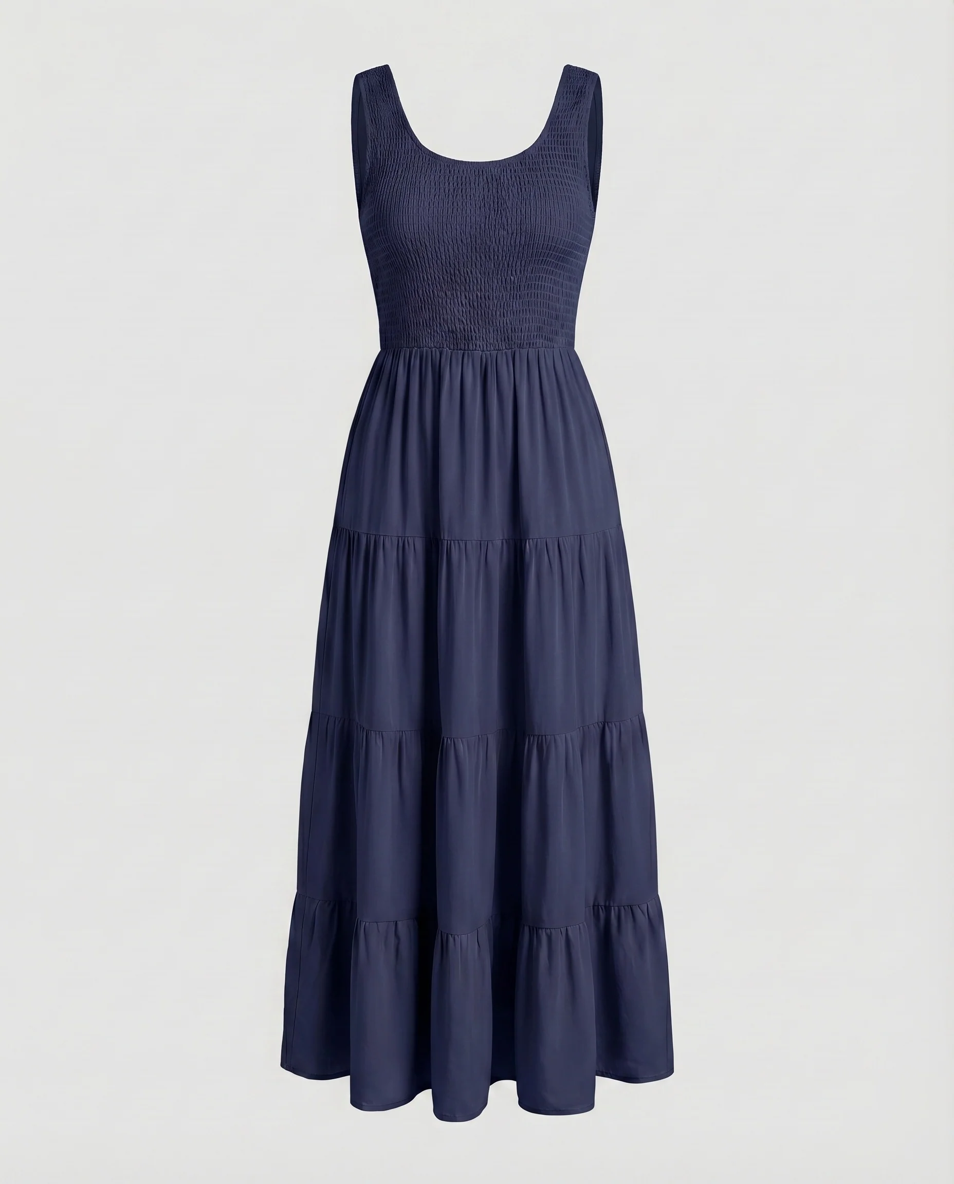 Damen Bodenlanges Stufenkleid Gesmoktes Oberteil Breite Träger - Image 11