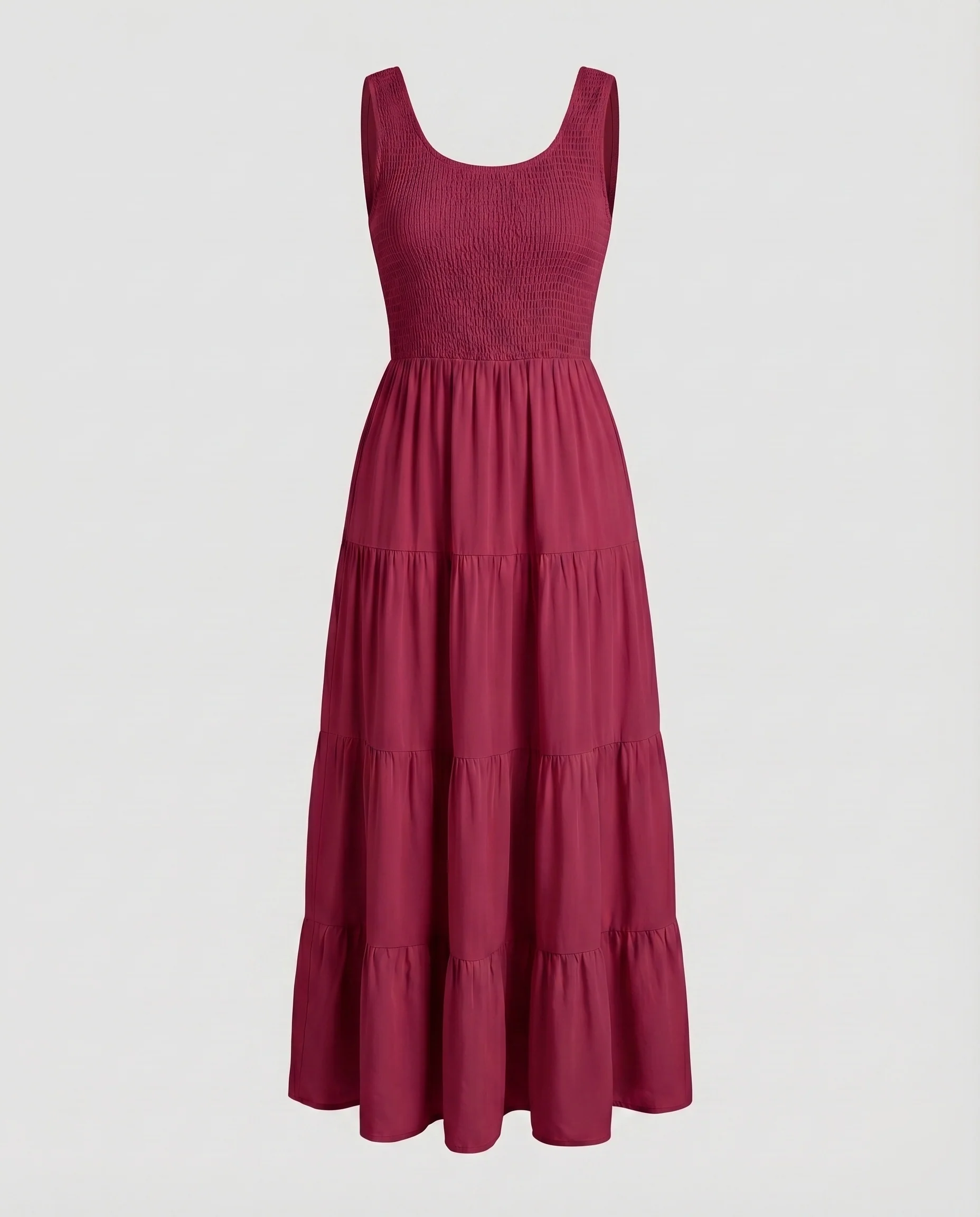 Damen Bodenlanges Stufenkleid Gesmoktes Oberteil Breite Träger - Image 6