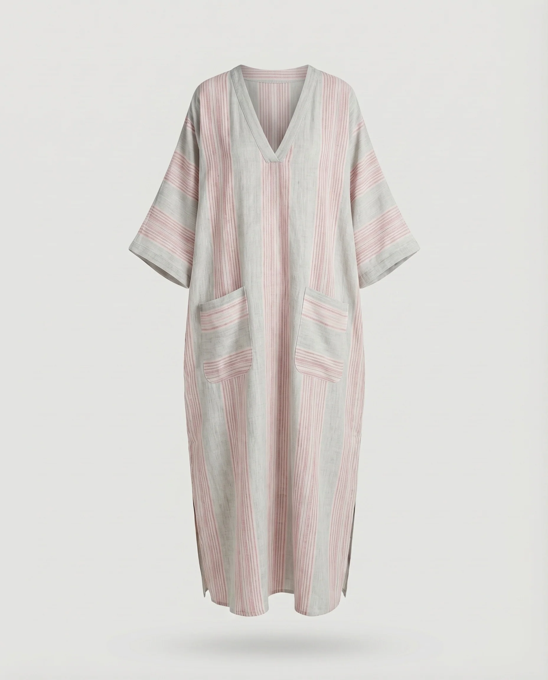 Damen Strand-Maxikleid Tunika-Silhouette Aufgesetzte Taschen V-Ausschnitt - Image 6