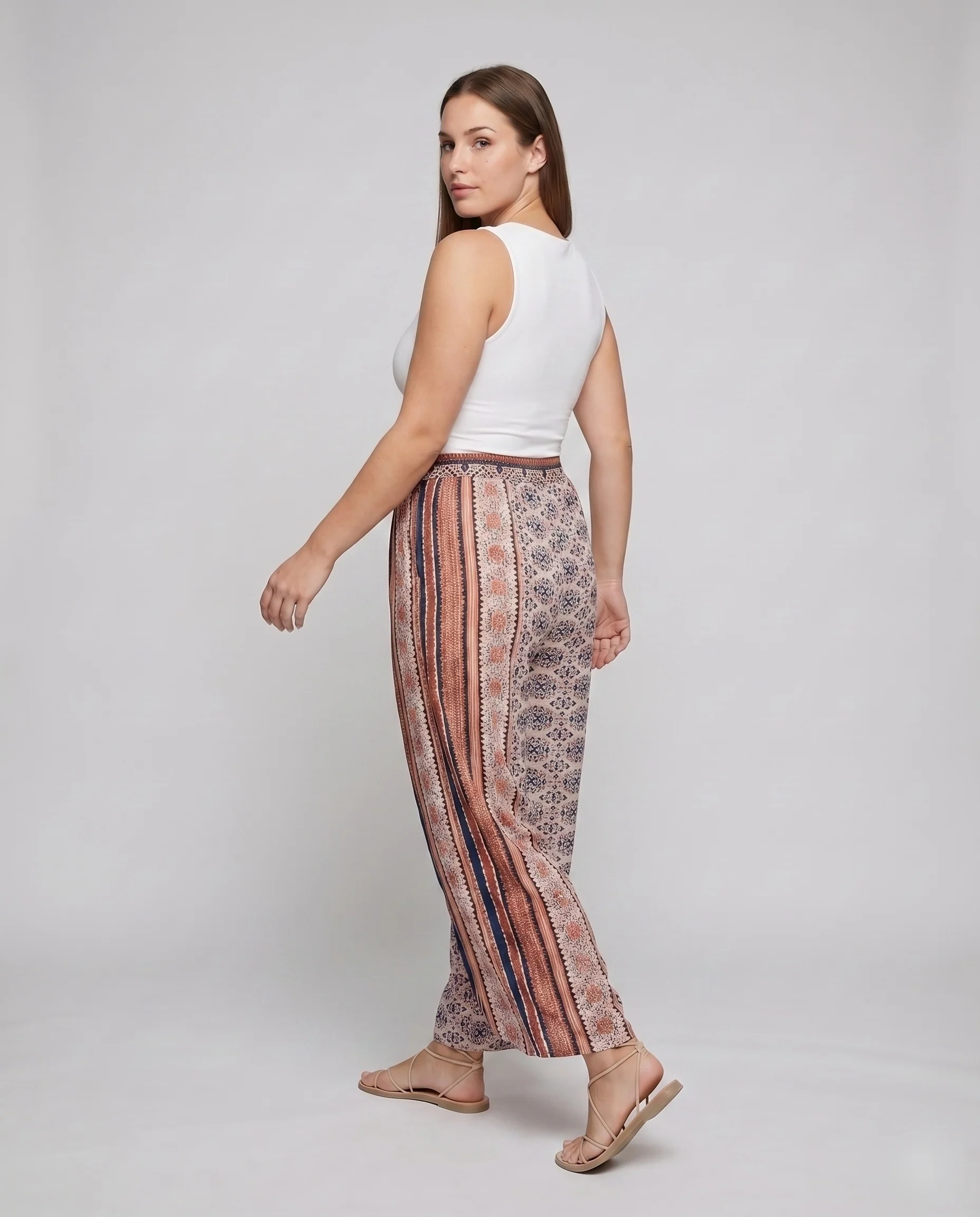 Damen Palazzo-Hose Lagen-Look Ethno-Print Boho - Image 4