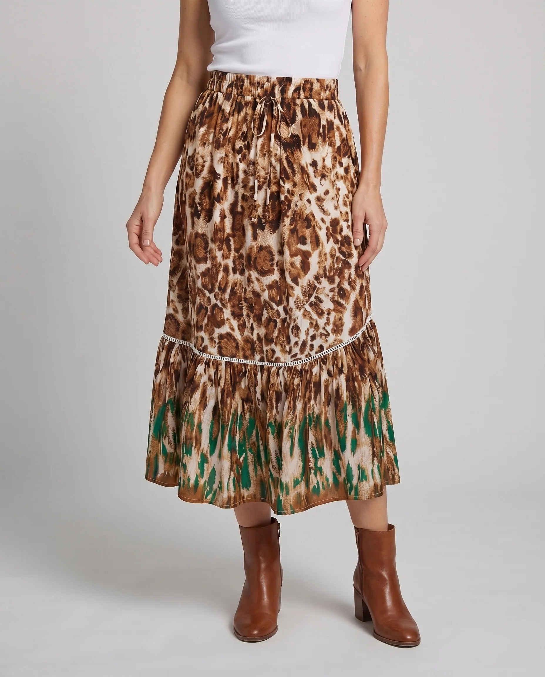 Damen Ethnische Mehrlagiger Volant Mischgewebe Boho-Midirock - Image 2