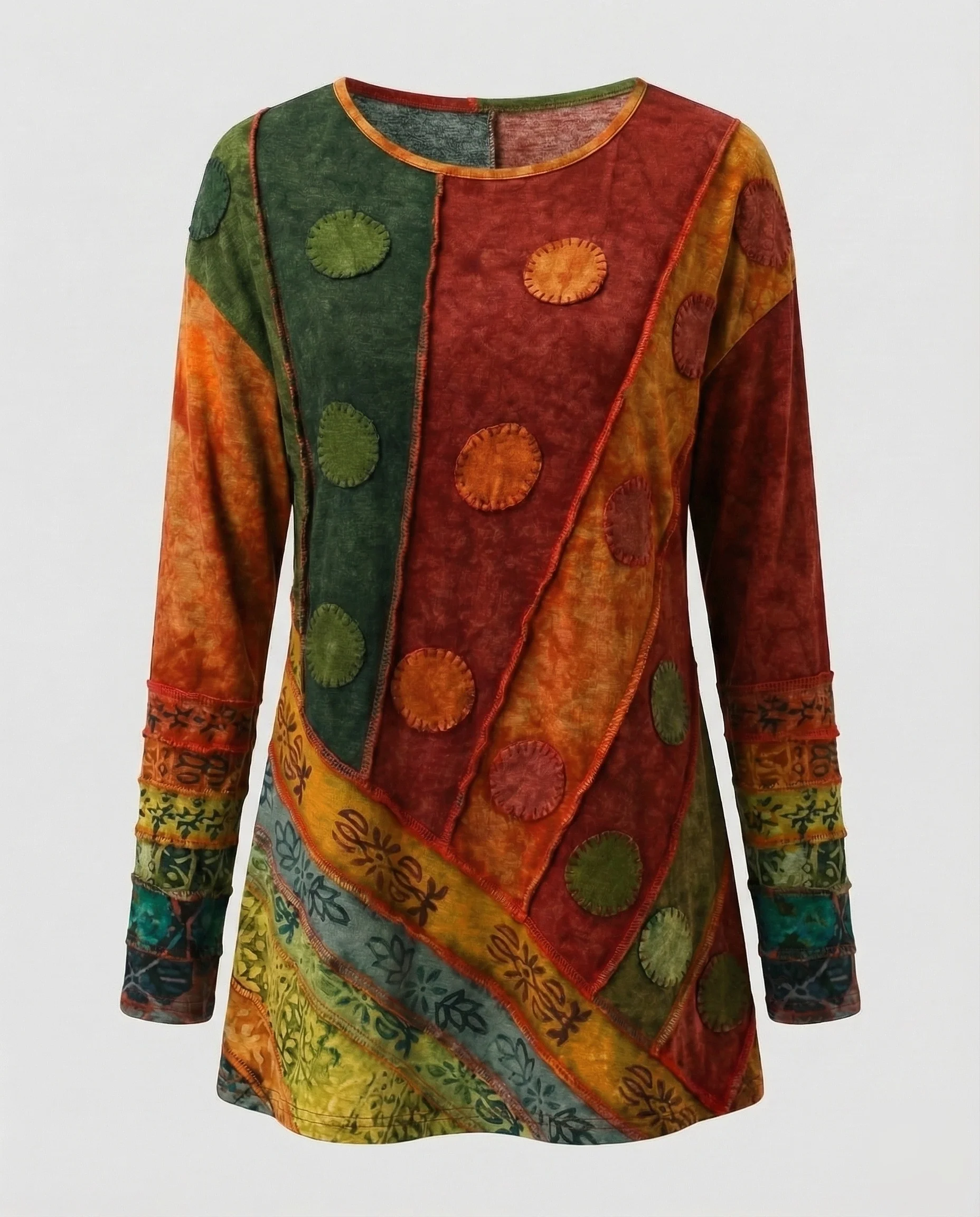 Damen Boho-Longshirt Patchwork Ziernähte - Image 8
