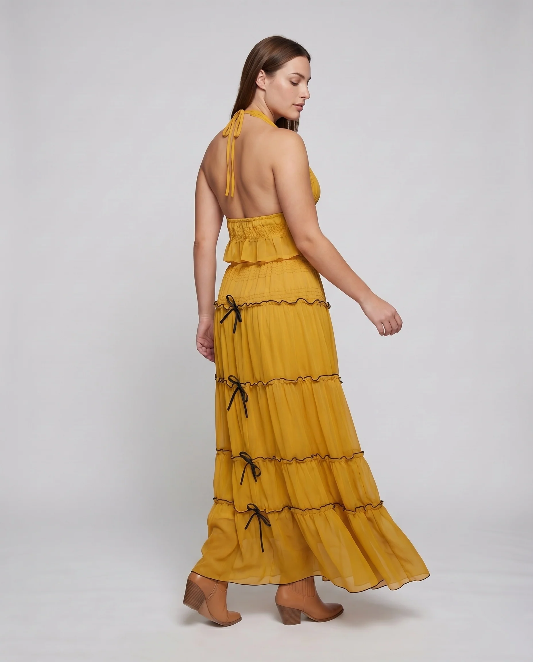 Damen Boho-Zweiteiler Gebundenes Bustier Kordelzüge Stufenrock - Image 3