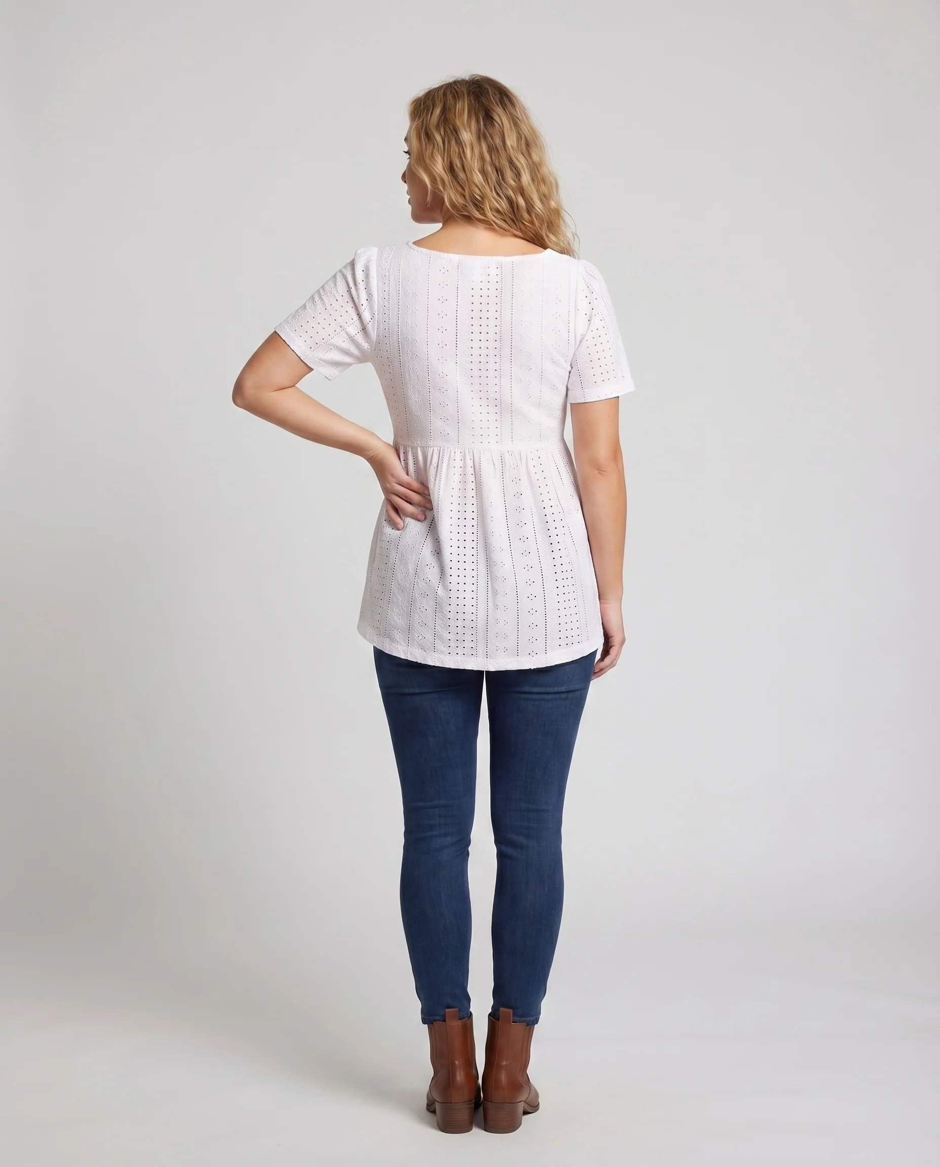Damen Broderie-Anglaise-Tunika Puffärmel Empire-Taille Quadrat-Ausschnitt - Image 4