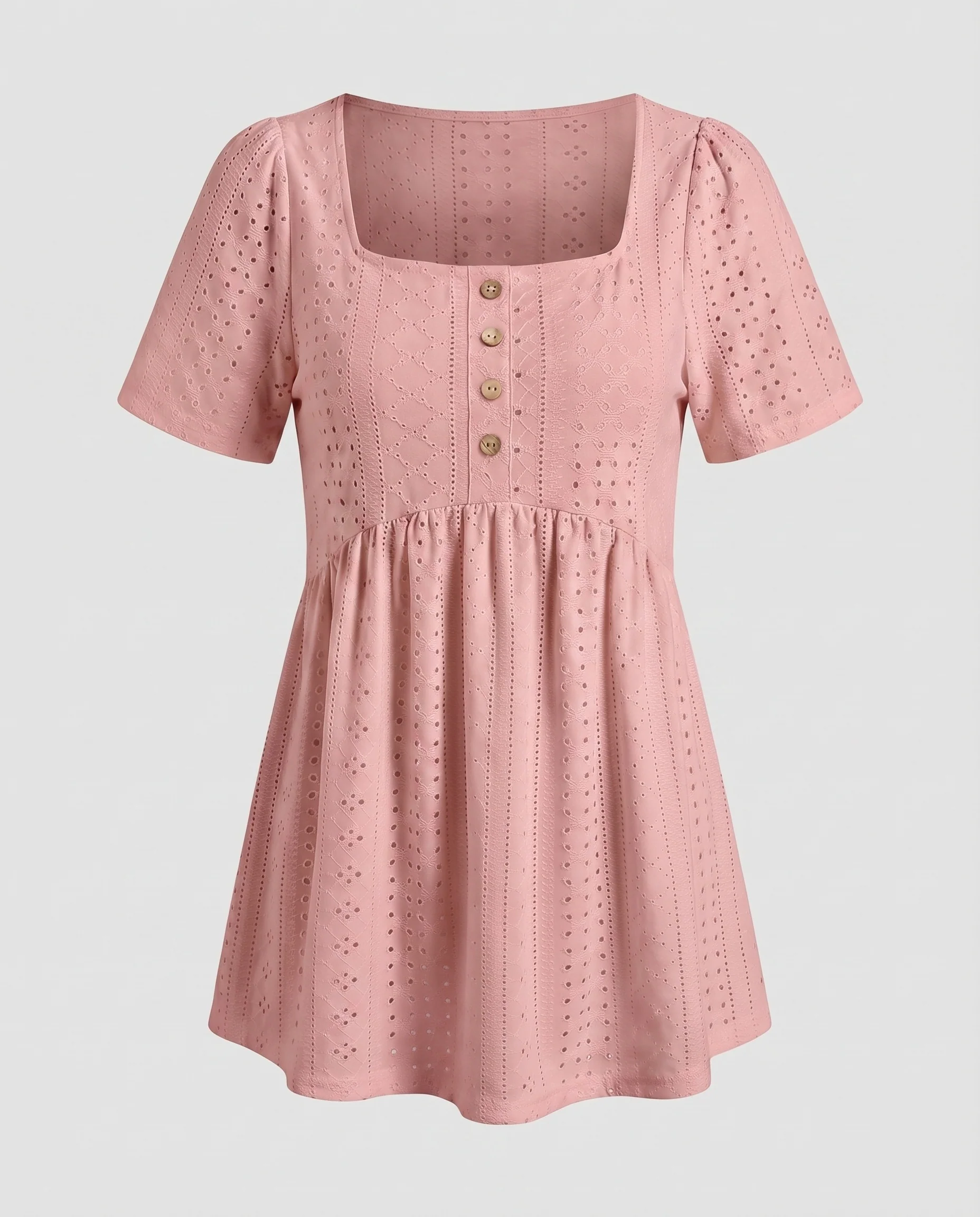 Damen Broderie-Anglaise-Tunika Puffärmel Empire-Taille Quadrat-Ausschnitt - Image 7