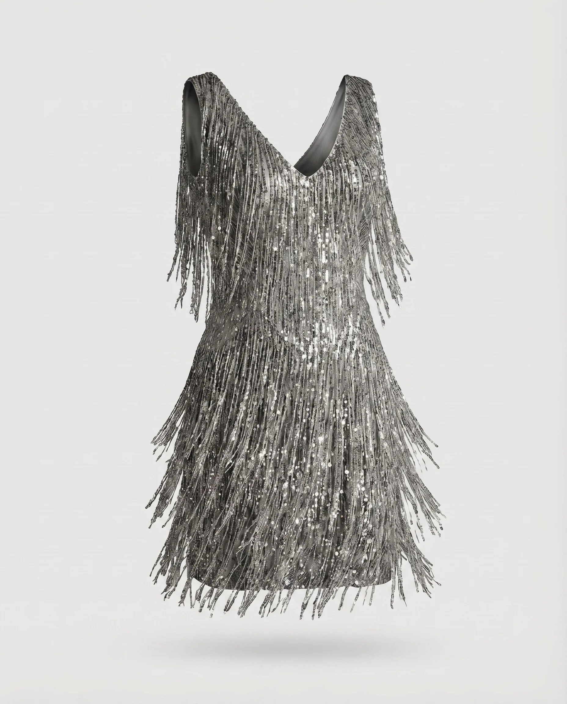 Damen Fransen-Minikleid Pailletten V-Ausschnitt - Image 10