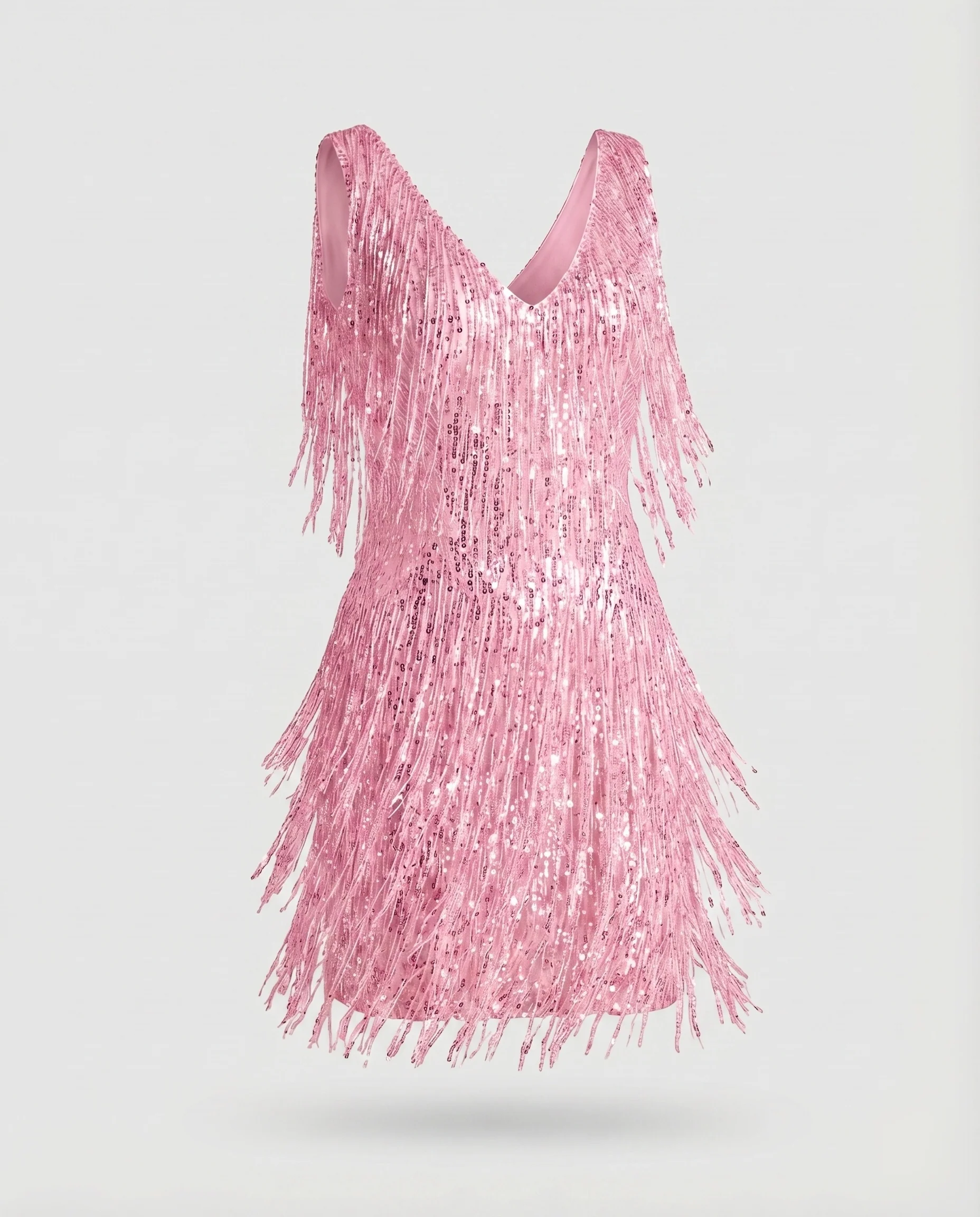 Damen Fransen-Minikleid Pailletten V-Ausschnitt - Image 11