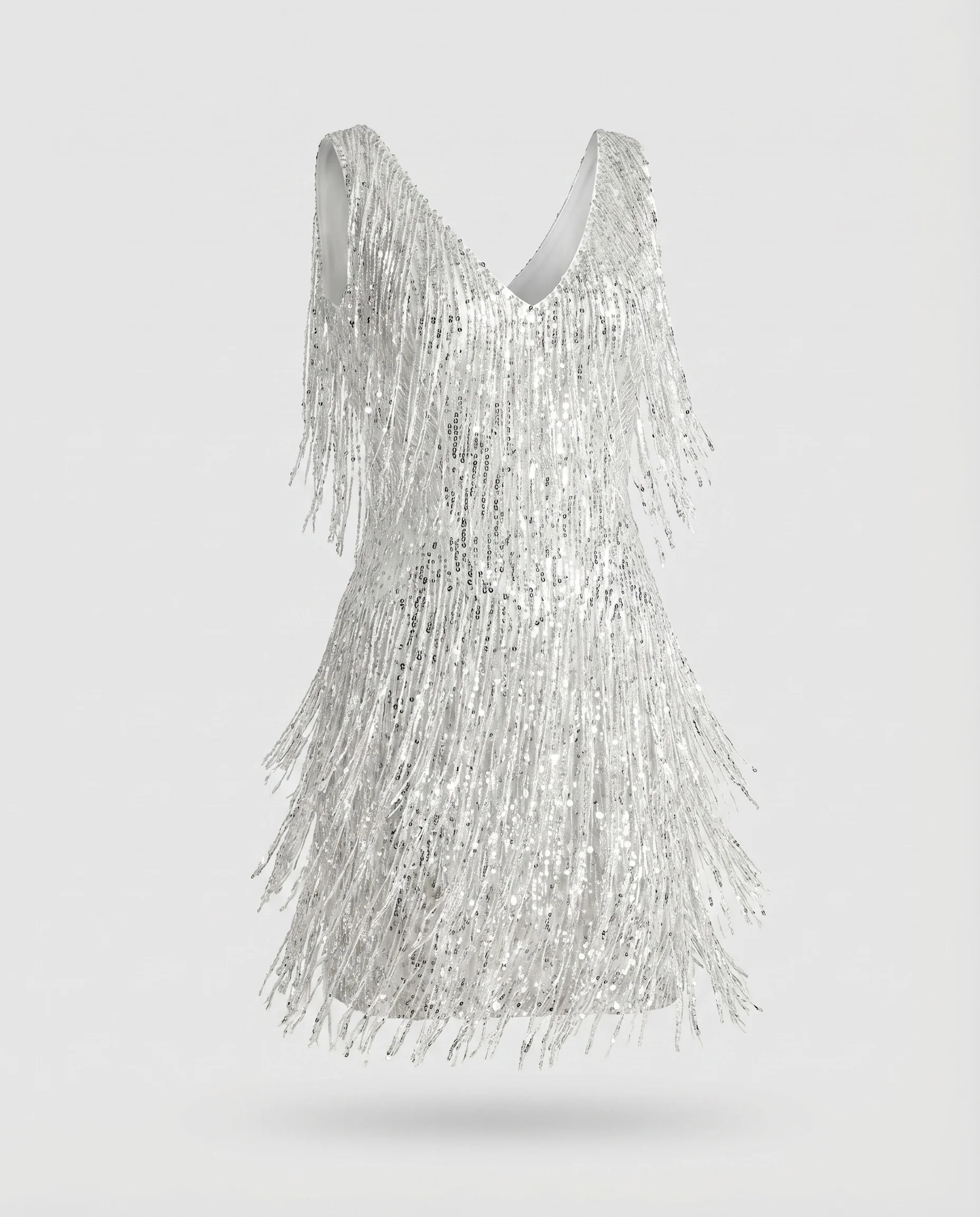 Damen Fransen-Minikleid Pailletten V-Ausschnitt - Image 5