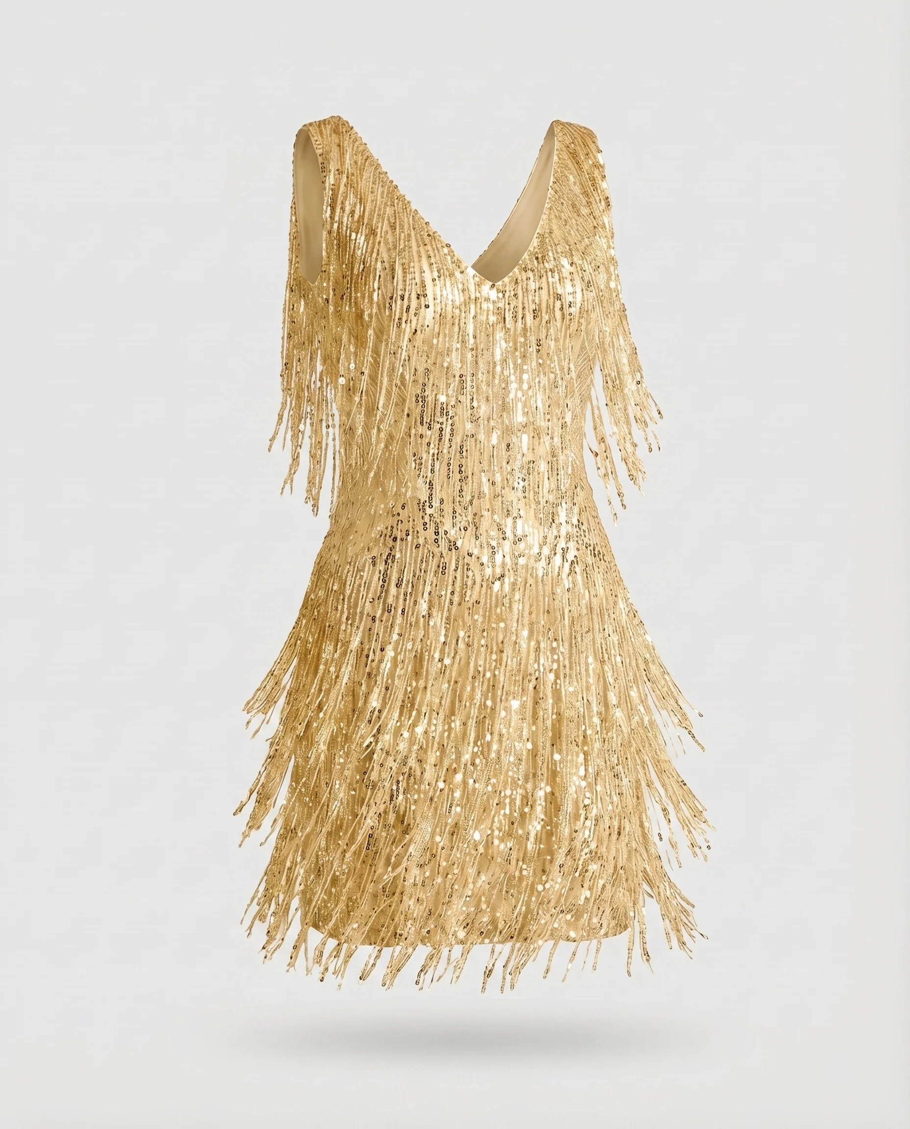 Damen Fransen-Minikleid Pailletten V-Ausschnitt - Image 7