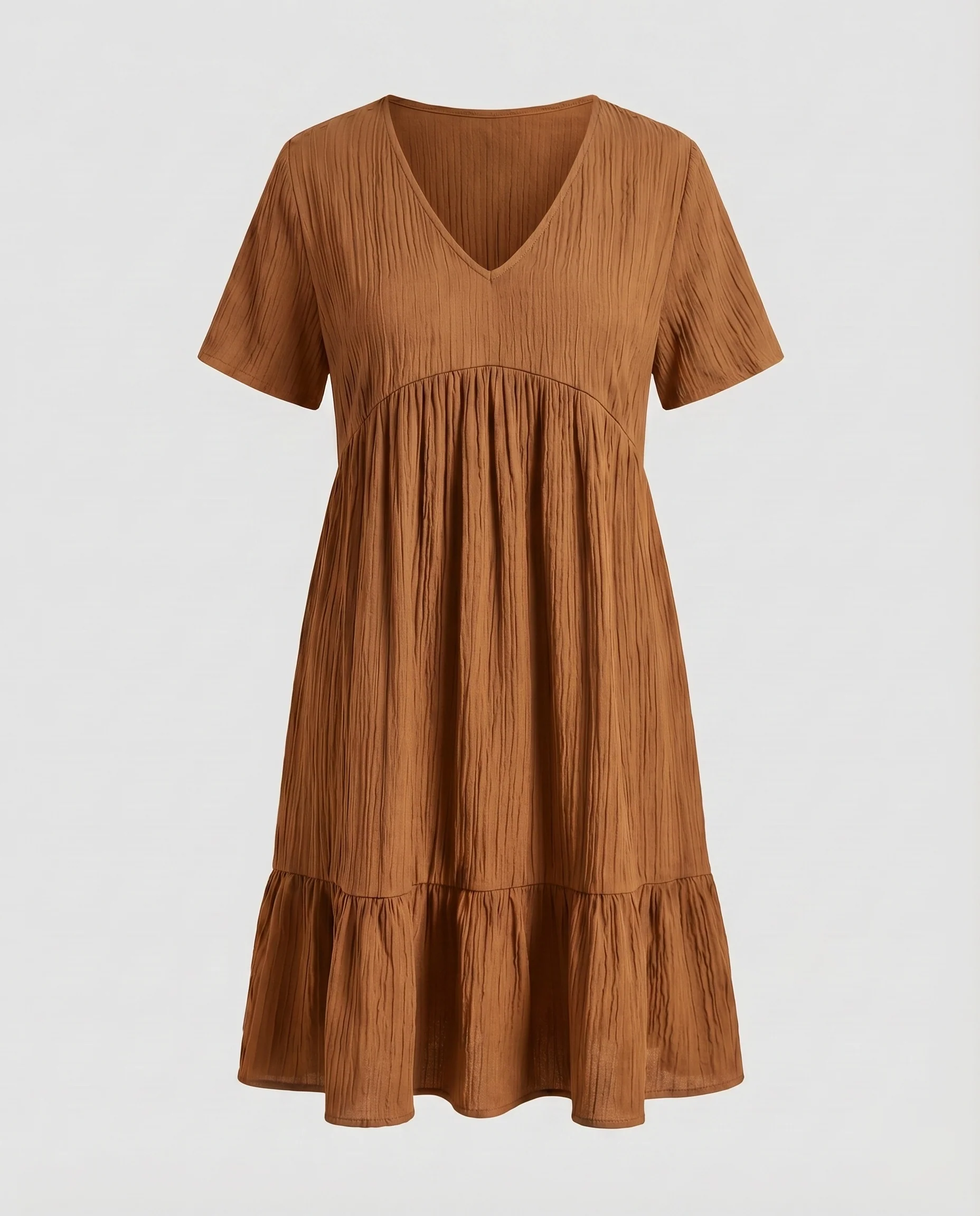 Damen Crinkle-Swingkleid V-Ausschnitt Empire-Naht Stufenvolant - Image 10