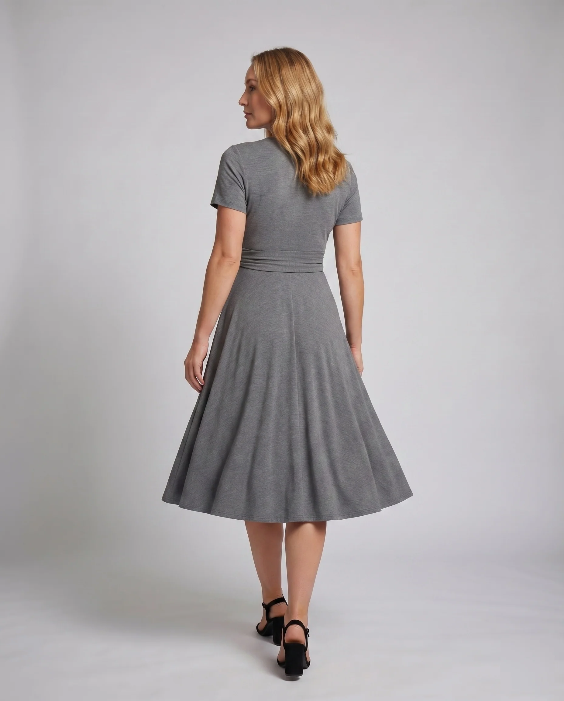 Damen Drapiertes Midikleid Swing-Rock Knotenbund Korsagenoberteil - Image 4