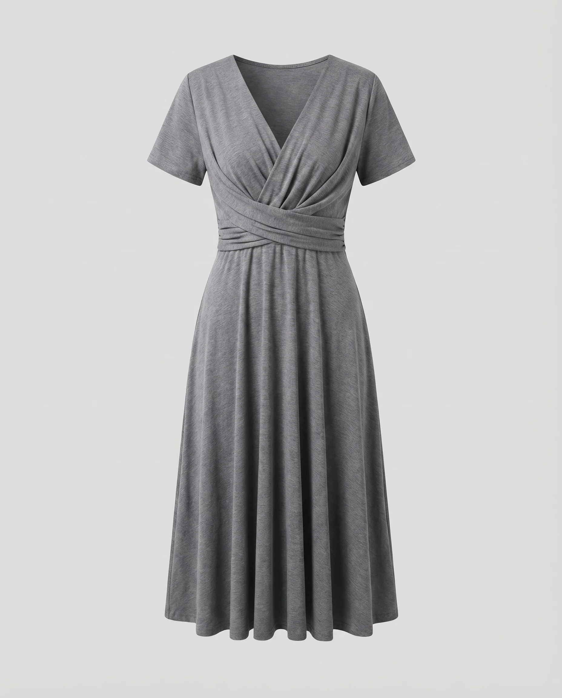 Damen Drapiertes Midikleid Swing-Rock Knotenbund Korsagenoberteil - Image 5