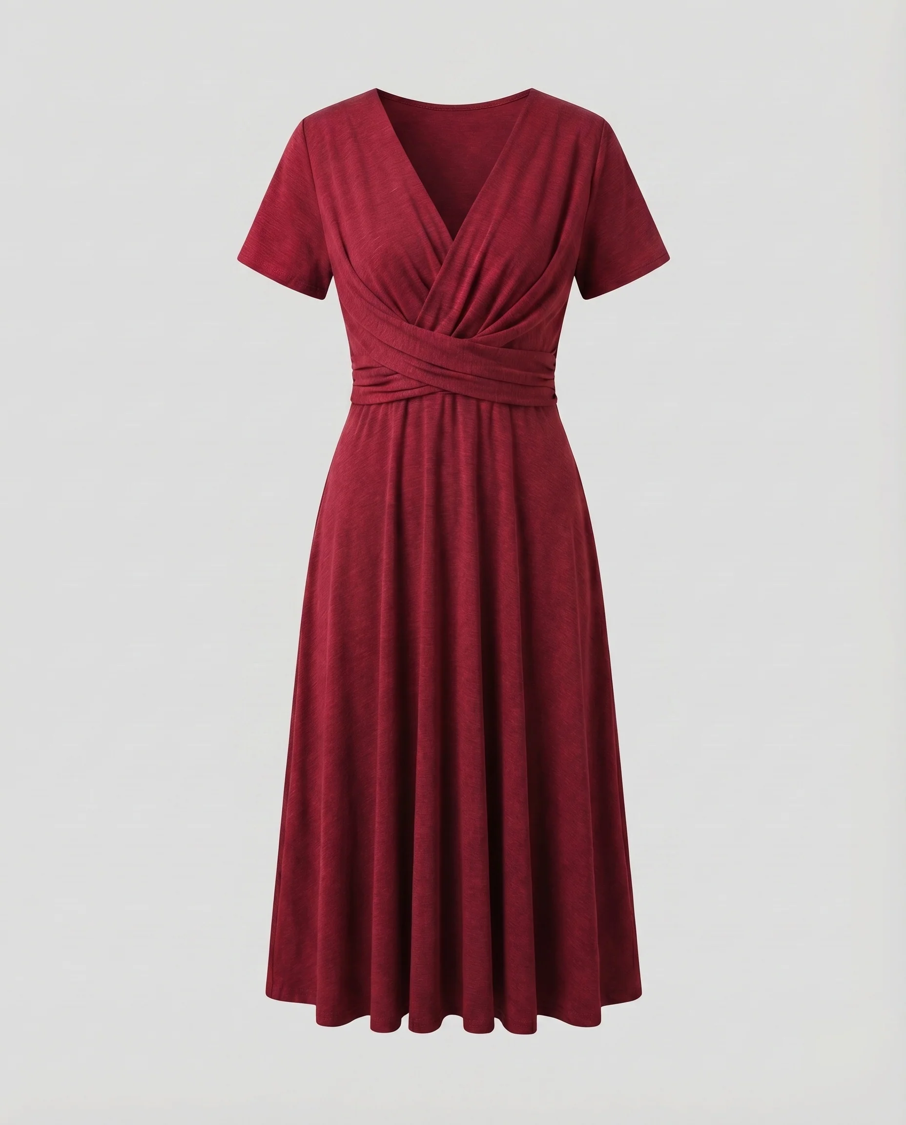 Damen Drapiertes Midikleid Swing-Rock Knotenbund Korsagenoberteil - Image 6