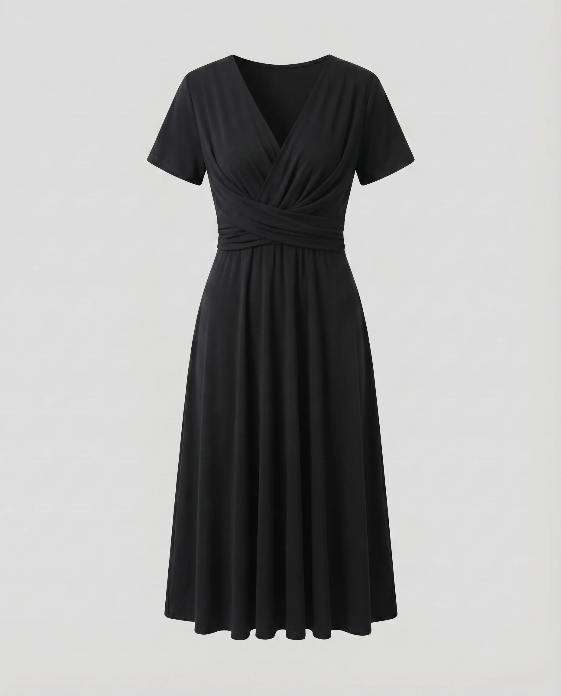 Damen Drapiertes Midikleid Swing-Rock Knotenbund Korsagenoberteil - Image 8