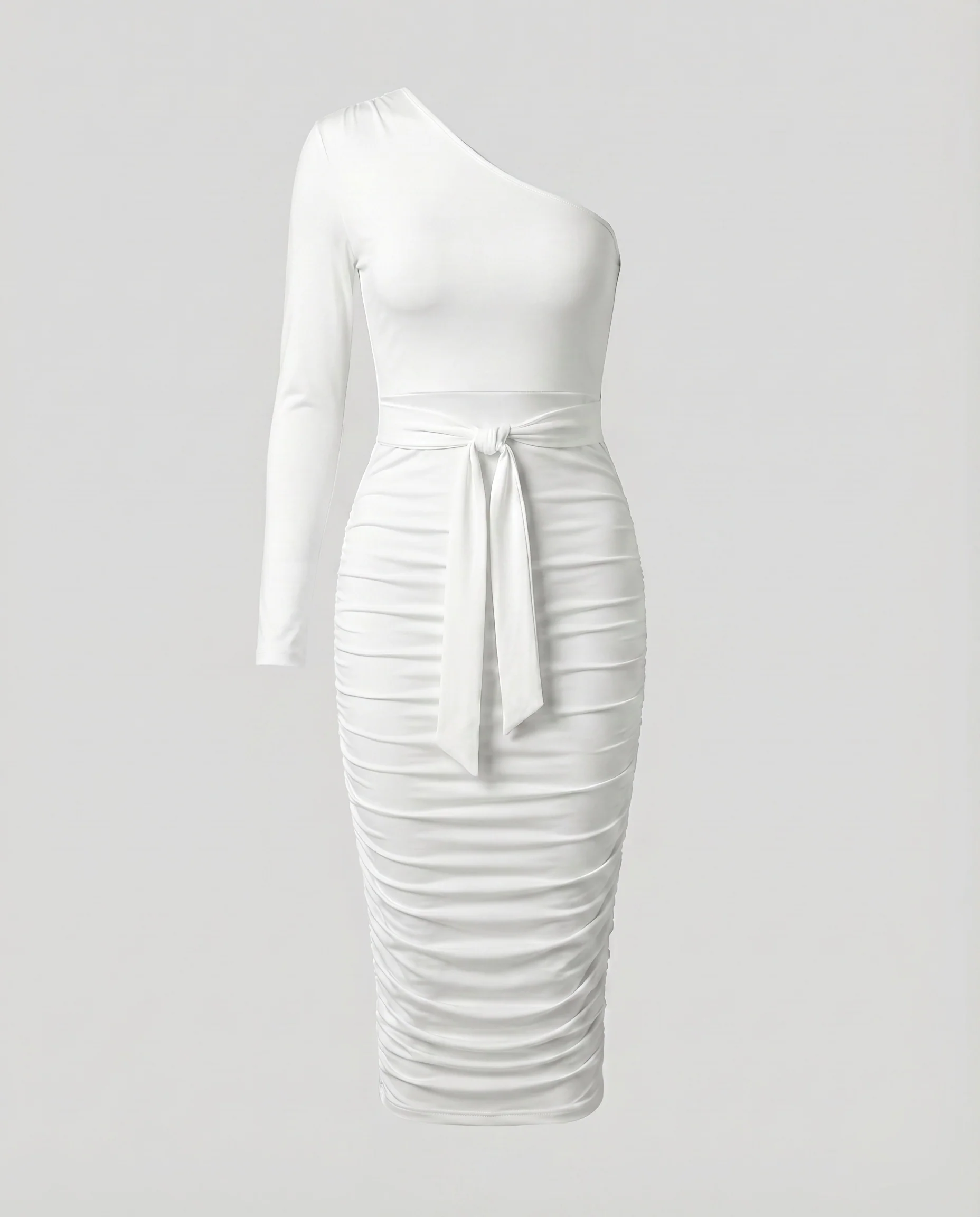 Damen Einarm-Midikleid Bindegürtel Seitliche Raffung - Image 7