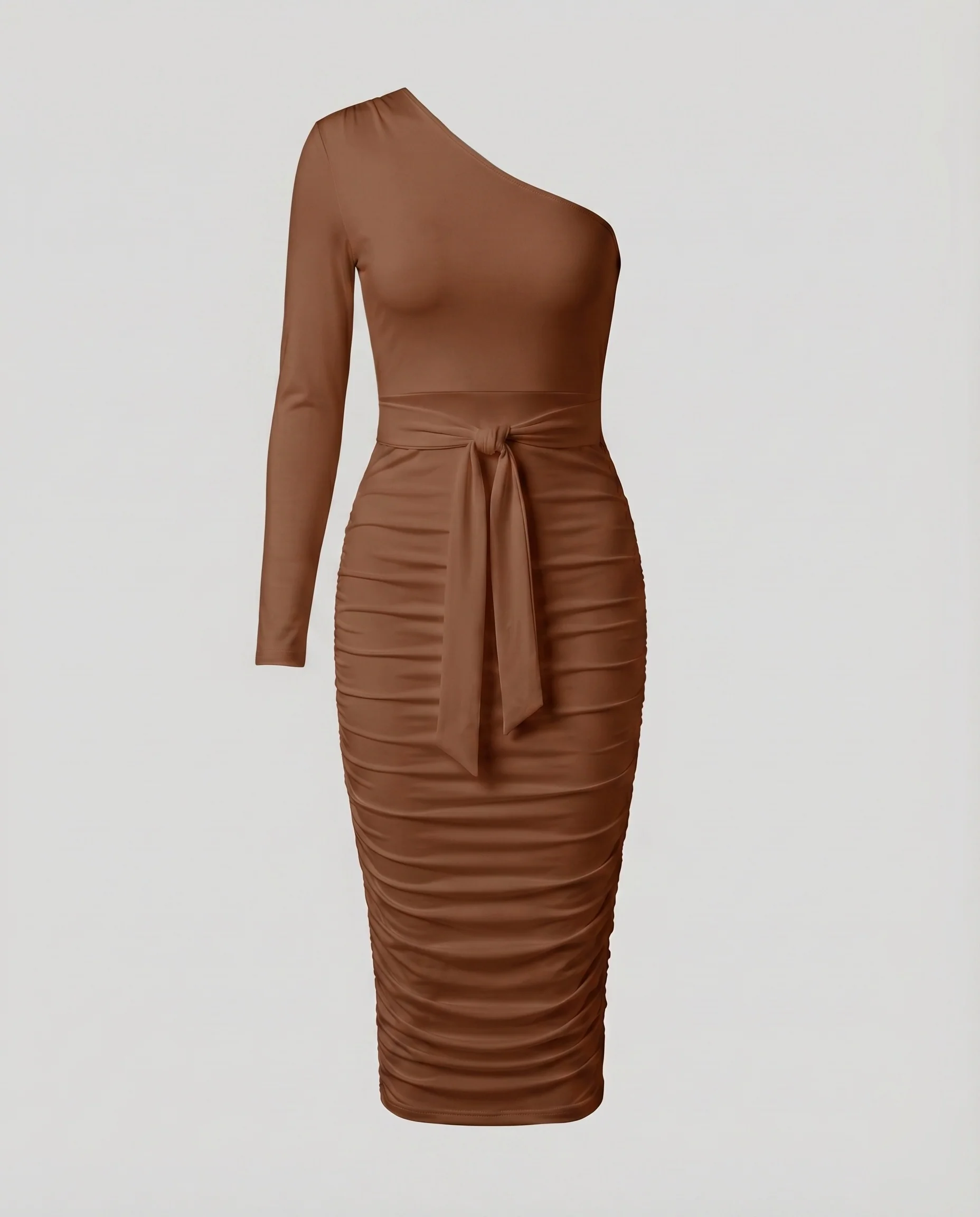 Damen Einarm-Midikleid Bindegürtel Seitliche Raffung - Image 8