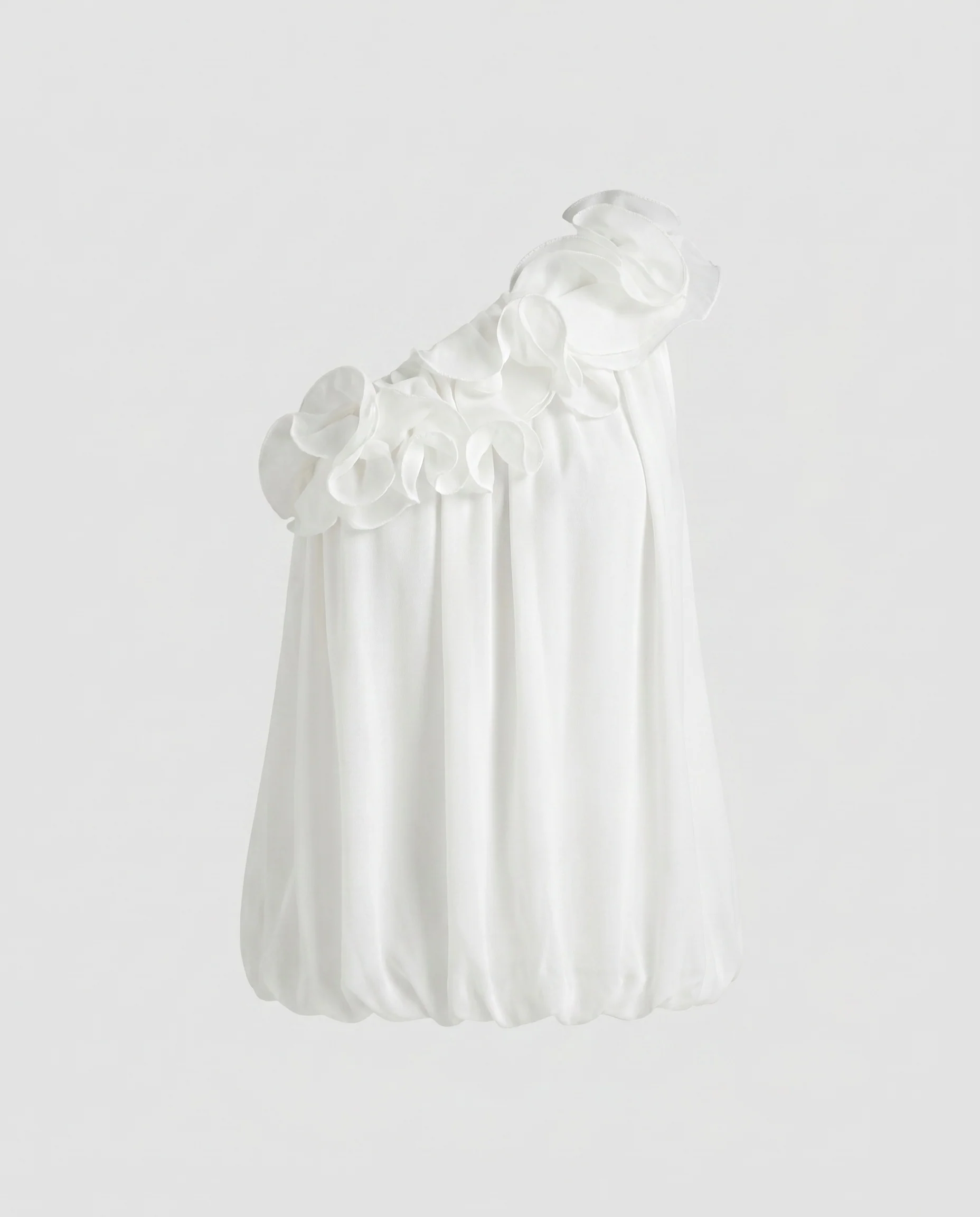 Damen nan einseitiges Organza-Top mit 3D-Blütenapplikation und balloniertem Saum - Image 5