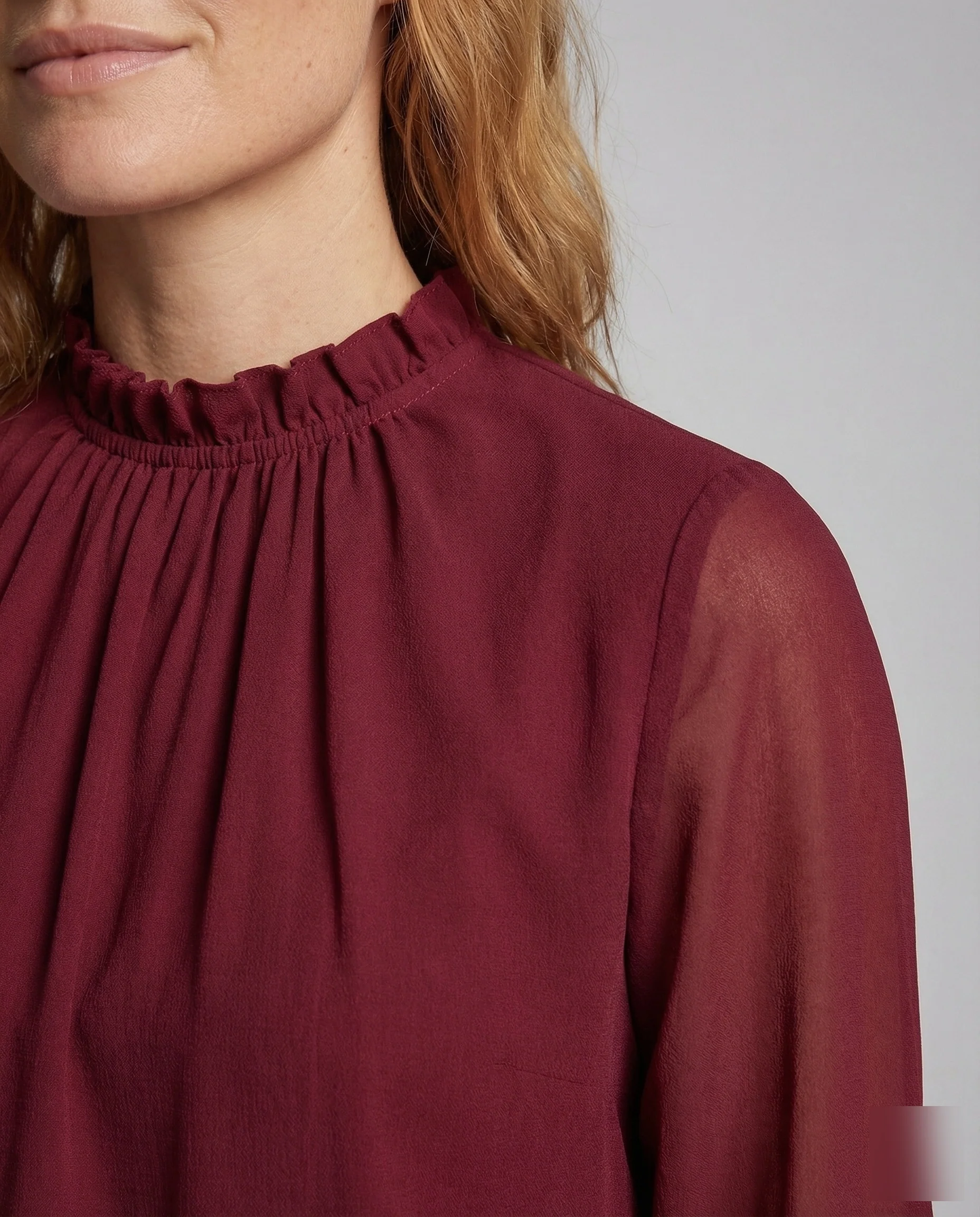 Damen Chiffonbluse Stehkragen Smockmanschetten - Image 3