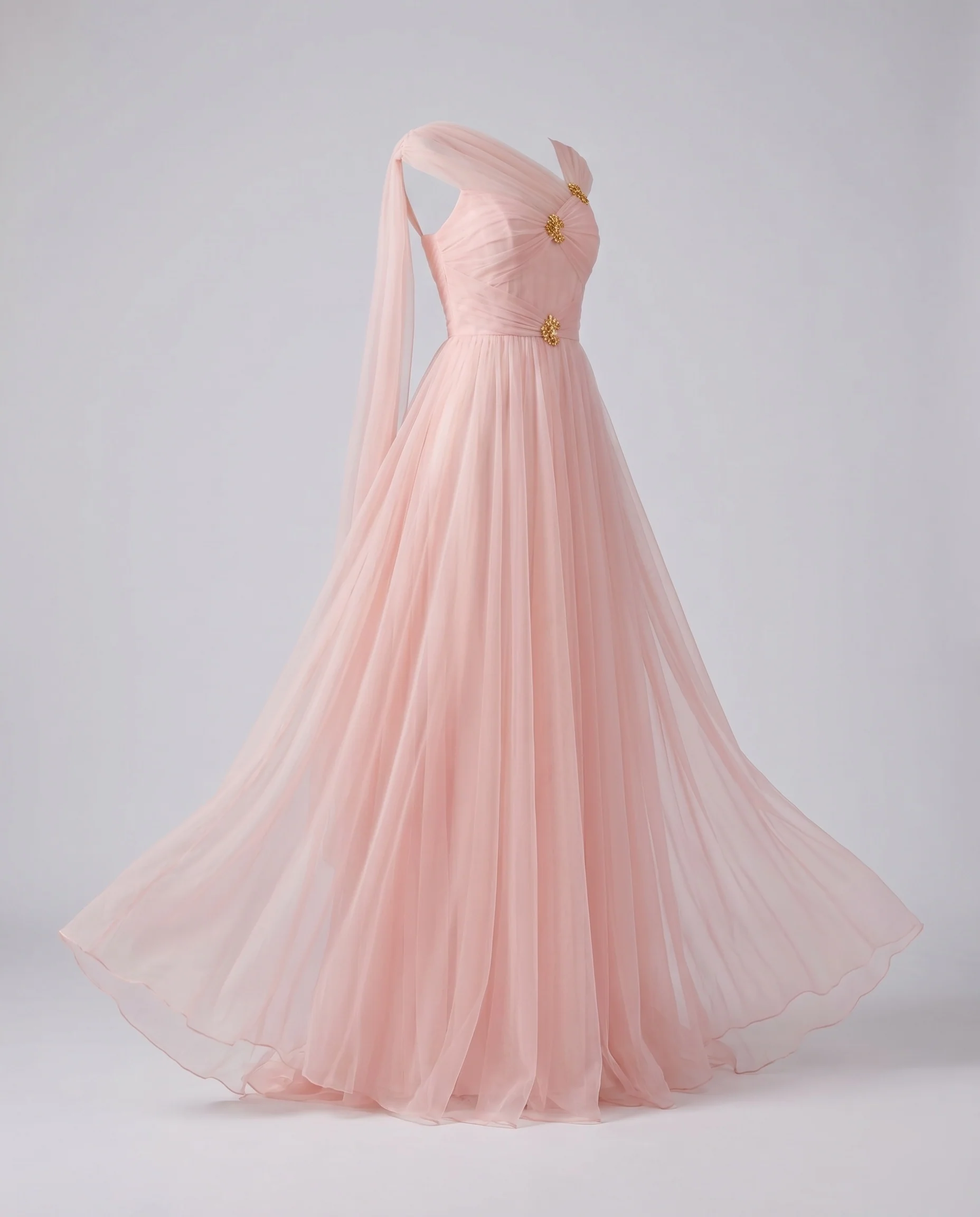 Damen Gala-Robe Tüll-Drapage Schmuckbrosche Bodenlang - Image 5