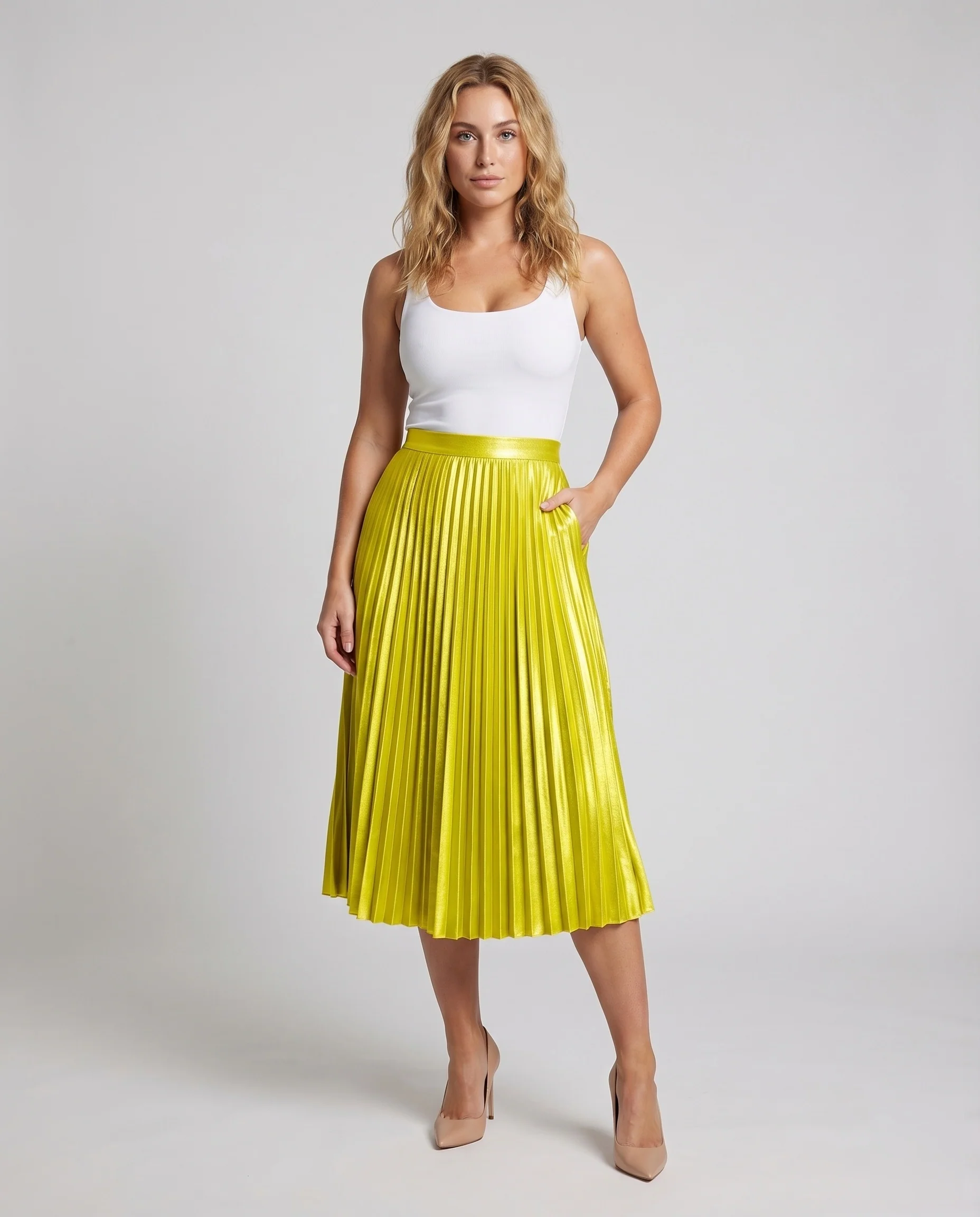 Damen Elegante Schwingende Glockenform Plissee Faltenmidirock