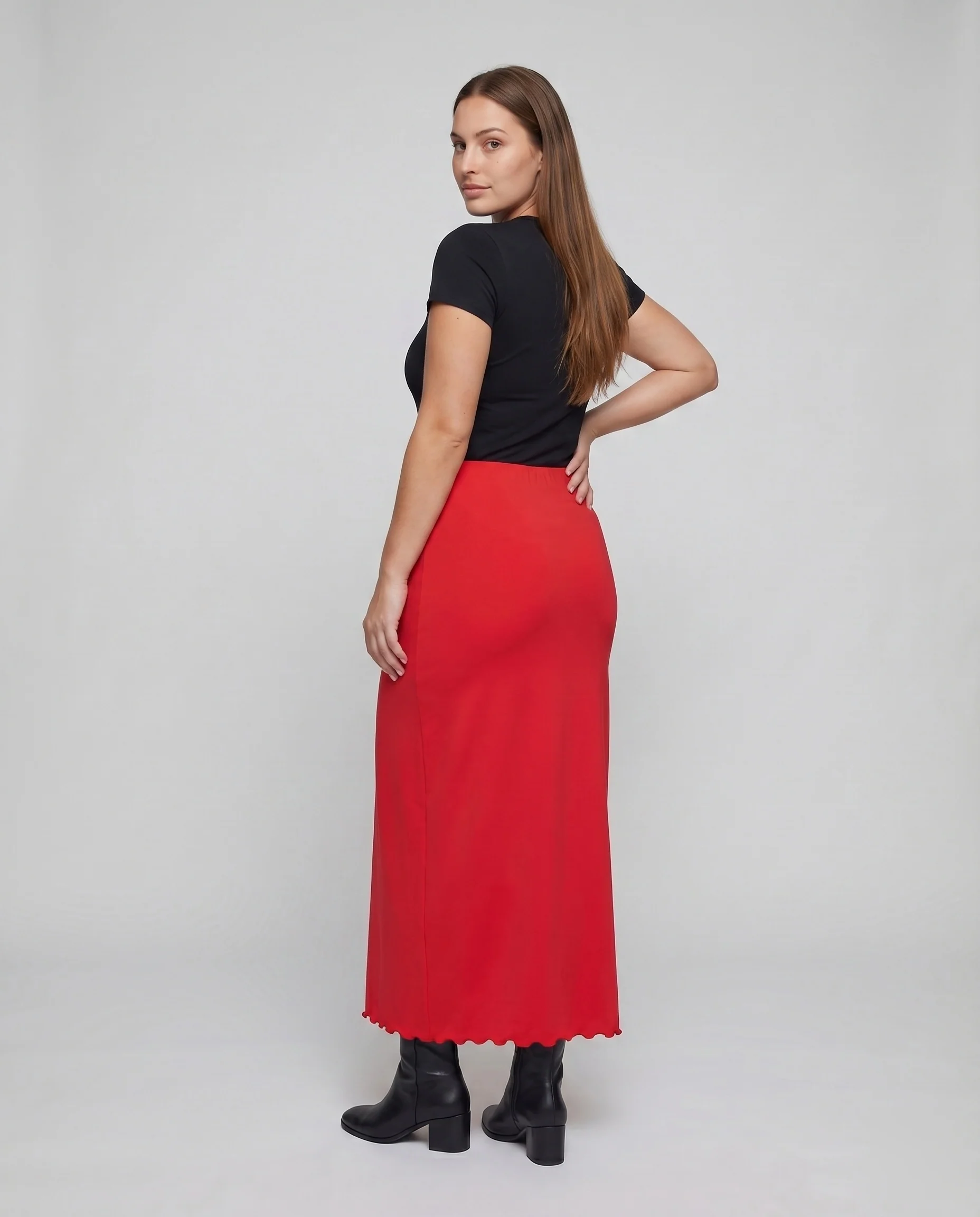 Damen Feminine Welliger Saumabschluss Stretch Stretch-Maxirock - Image 2