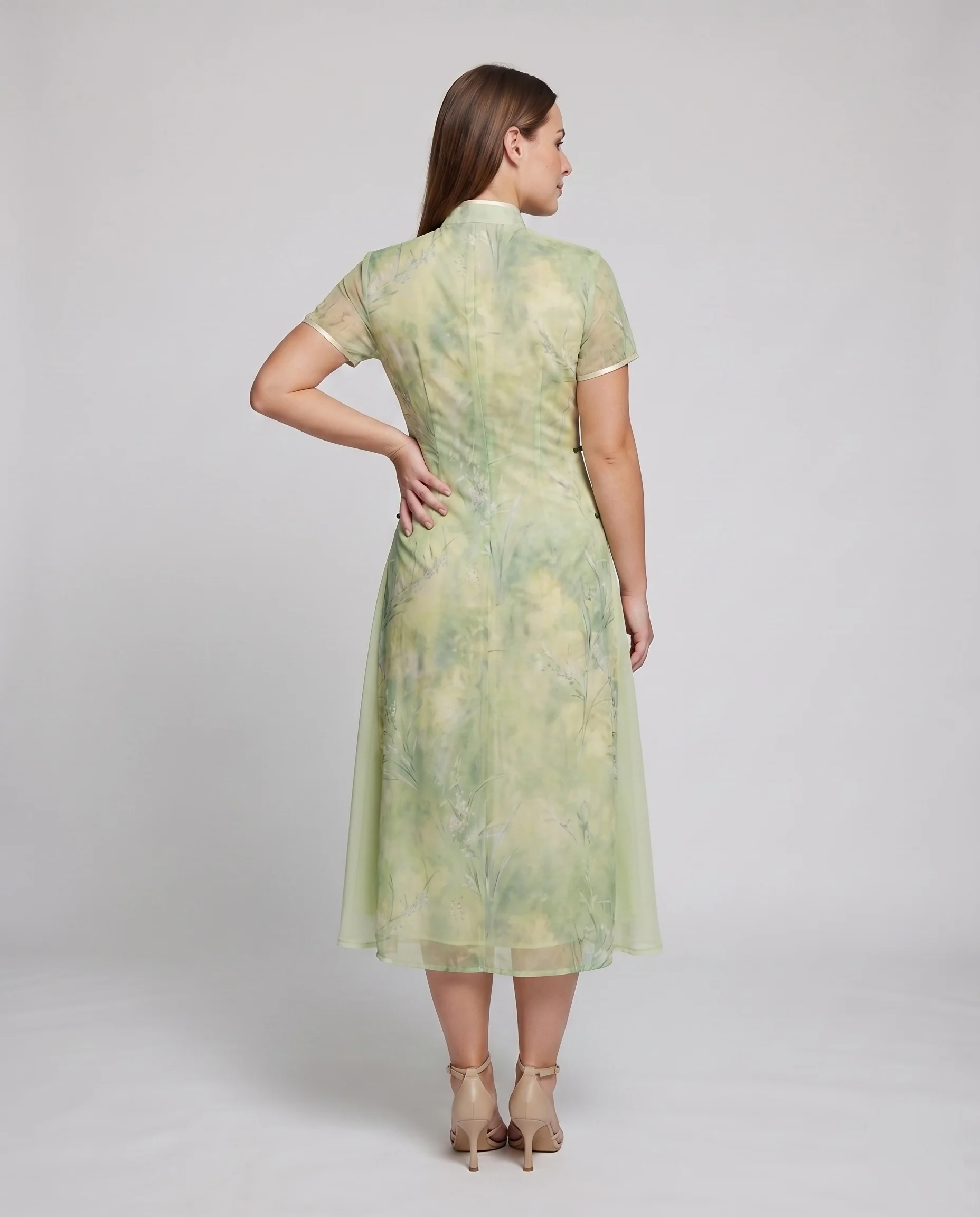 Damen Chiffon-Cheongsam Stehkragen Stickerei Elegant - Image 4