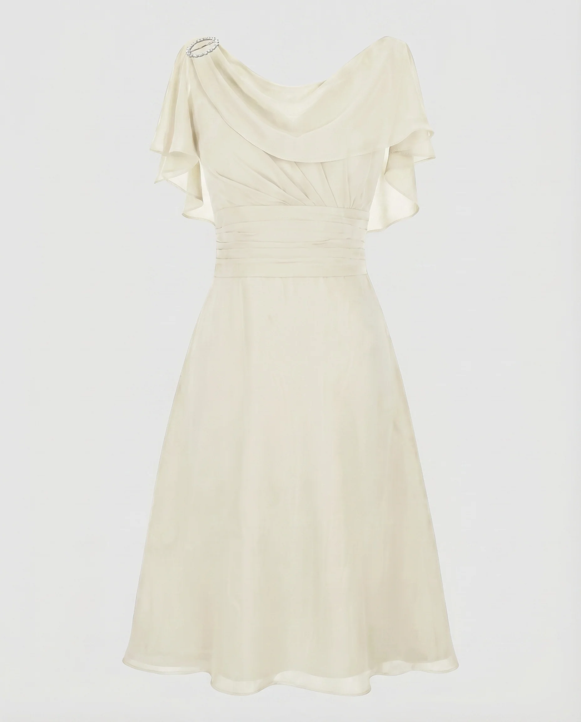 Damen Chiffon-Midikleid Wasserfall-Ausschnitt Volantärmel Raffung - Image 9
