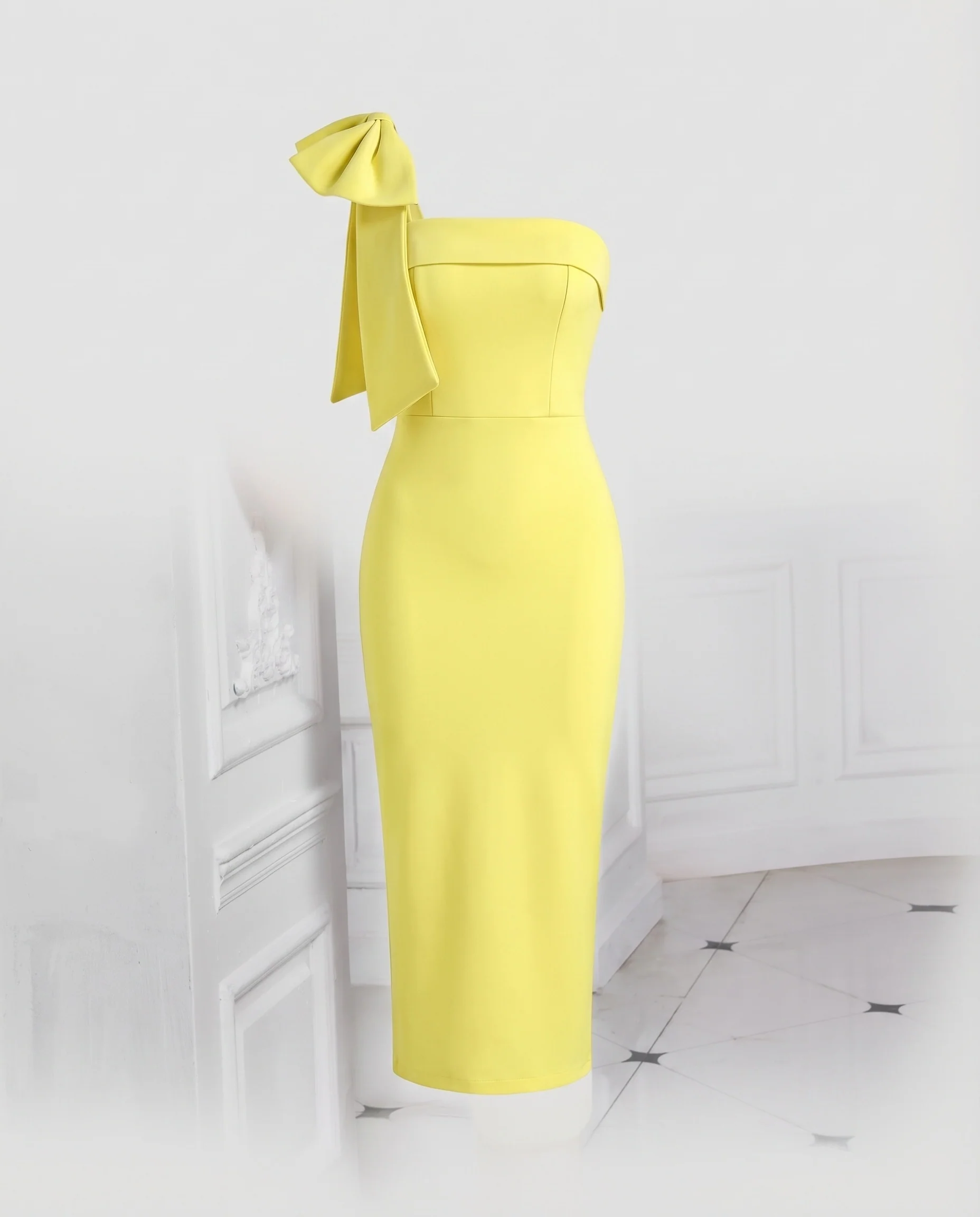 Damen Abendkleid Einseitig Schleifenschulter Meerjungfrau - Image 5