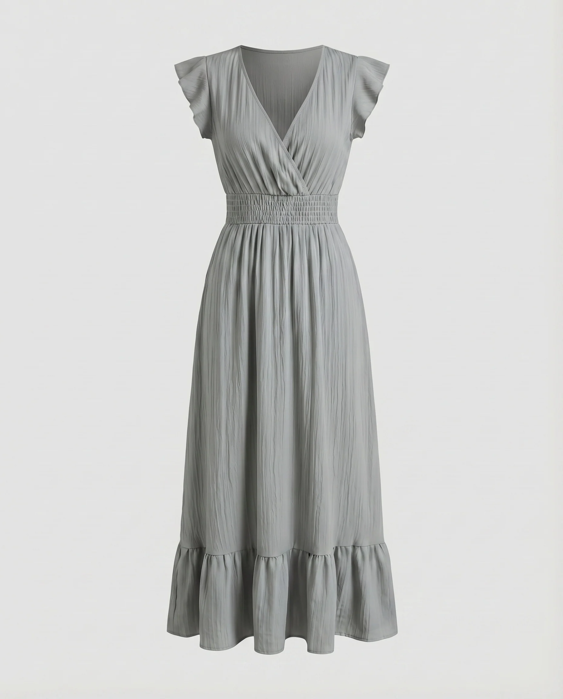 Damen Maxi-Wickelkleid Smokbund Volantstufe Flügelärmel - Image 11