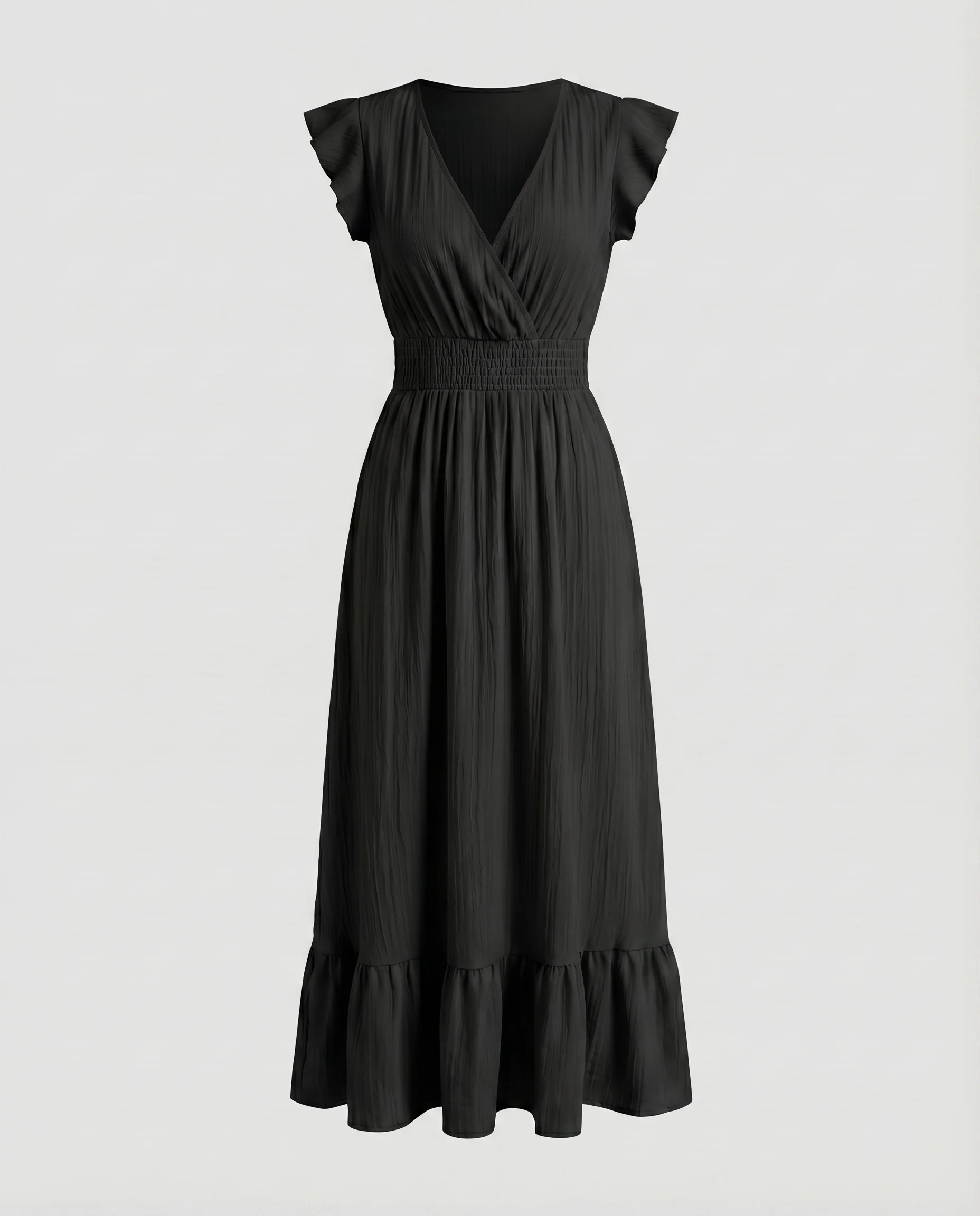 Damen Maxi-Wickelkleid Smokbund Volantstufe Flügelärmel - Image 5