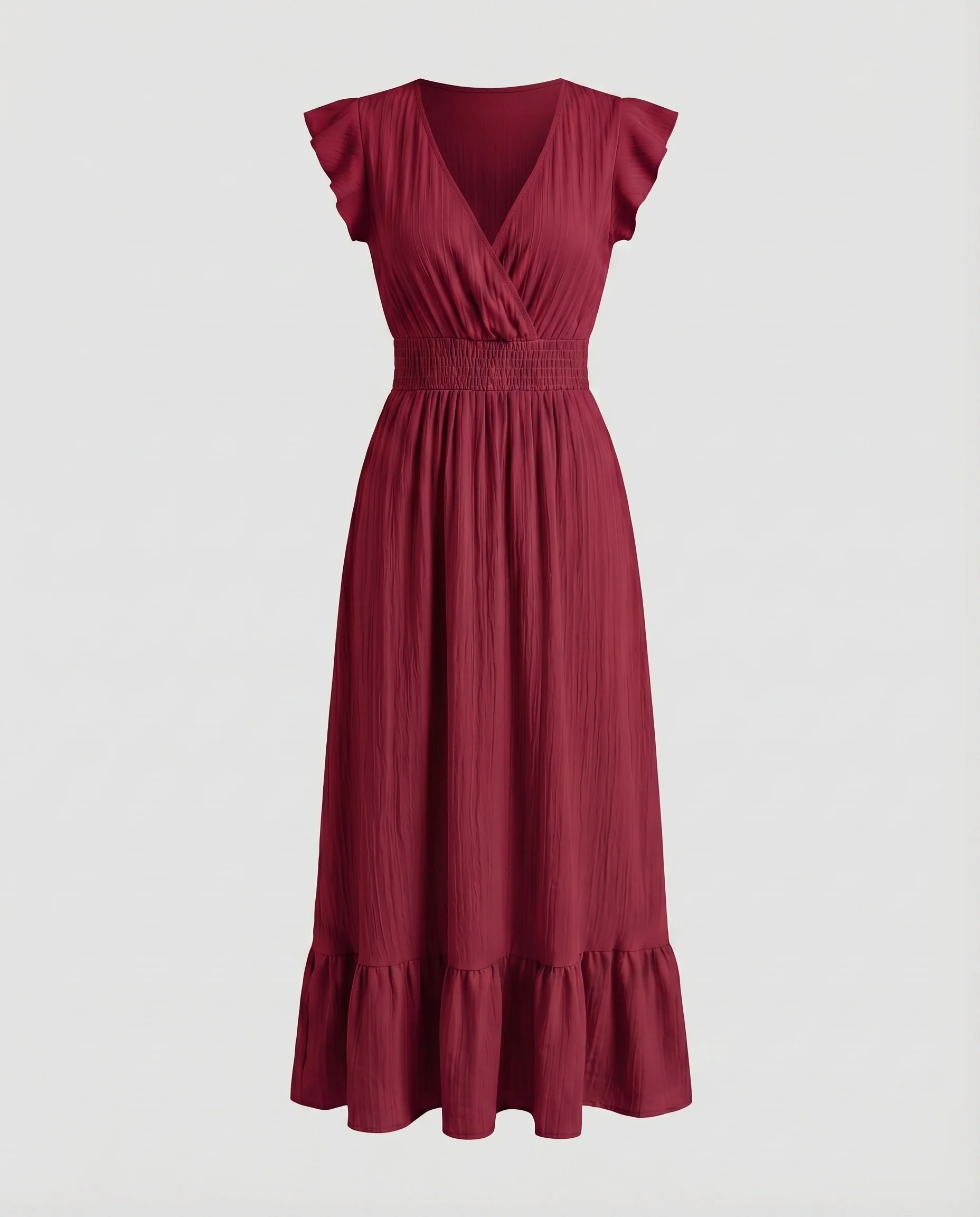 Damen Maxi-Wickelkleid Smokbund Volantstufe Flügelärmel - Image 6