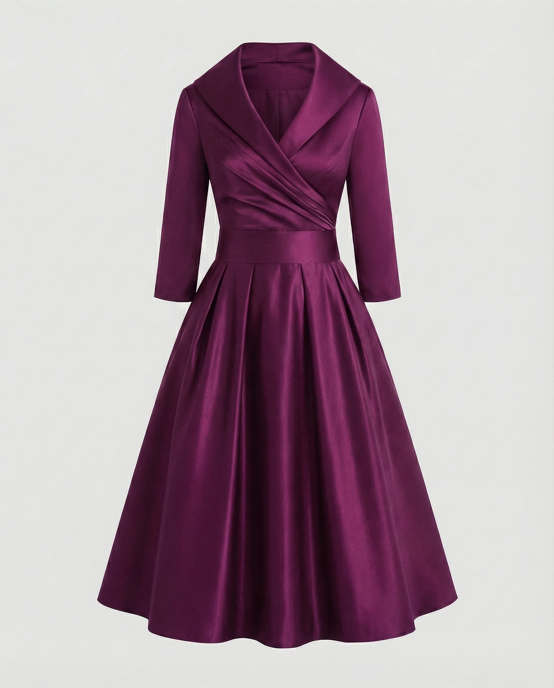 Damen Retro Schalkragen Midikleid - Image 8