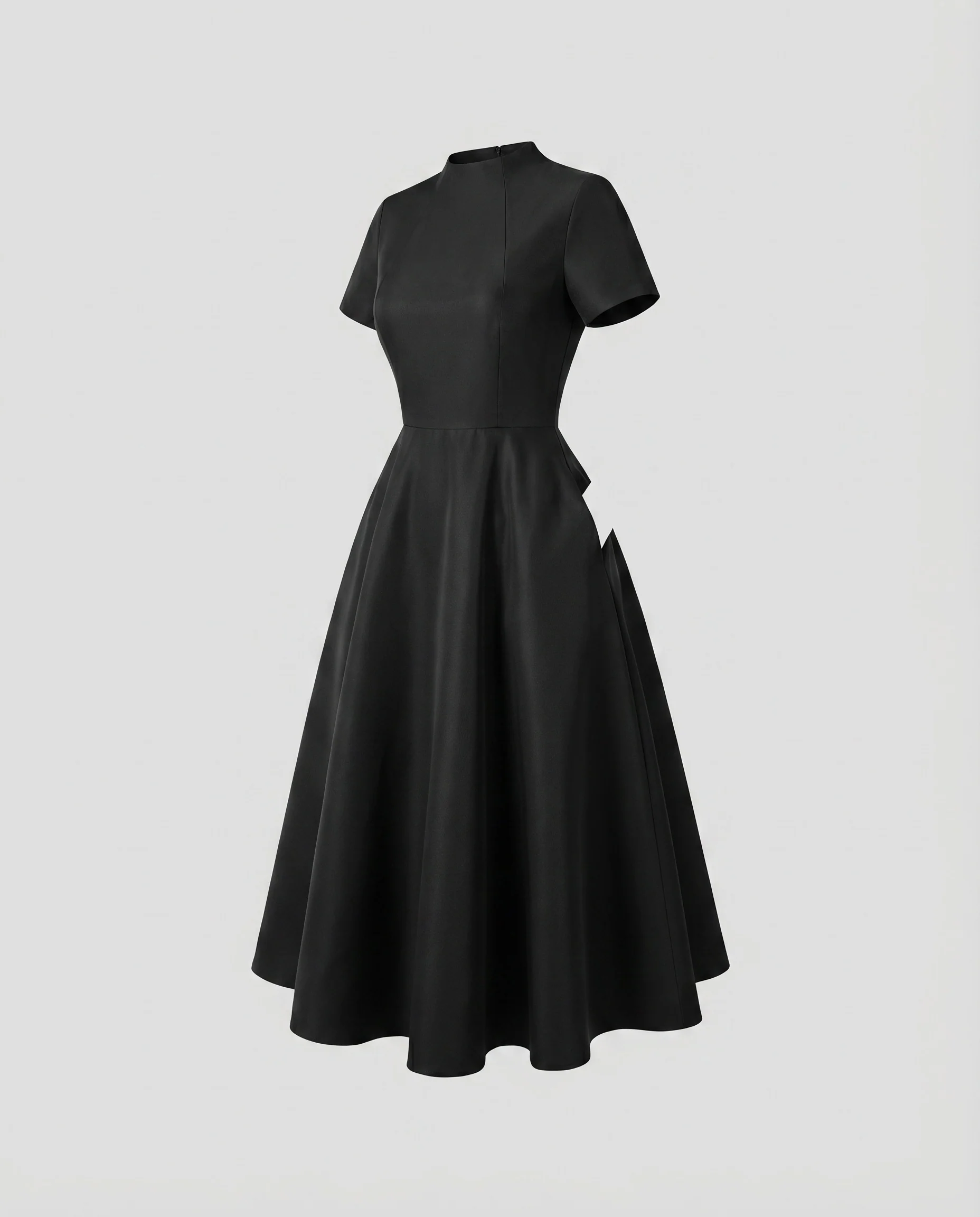 Damen Midikleid Rundhals Tellerrock Taschen - Image 5