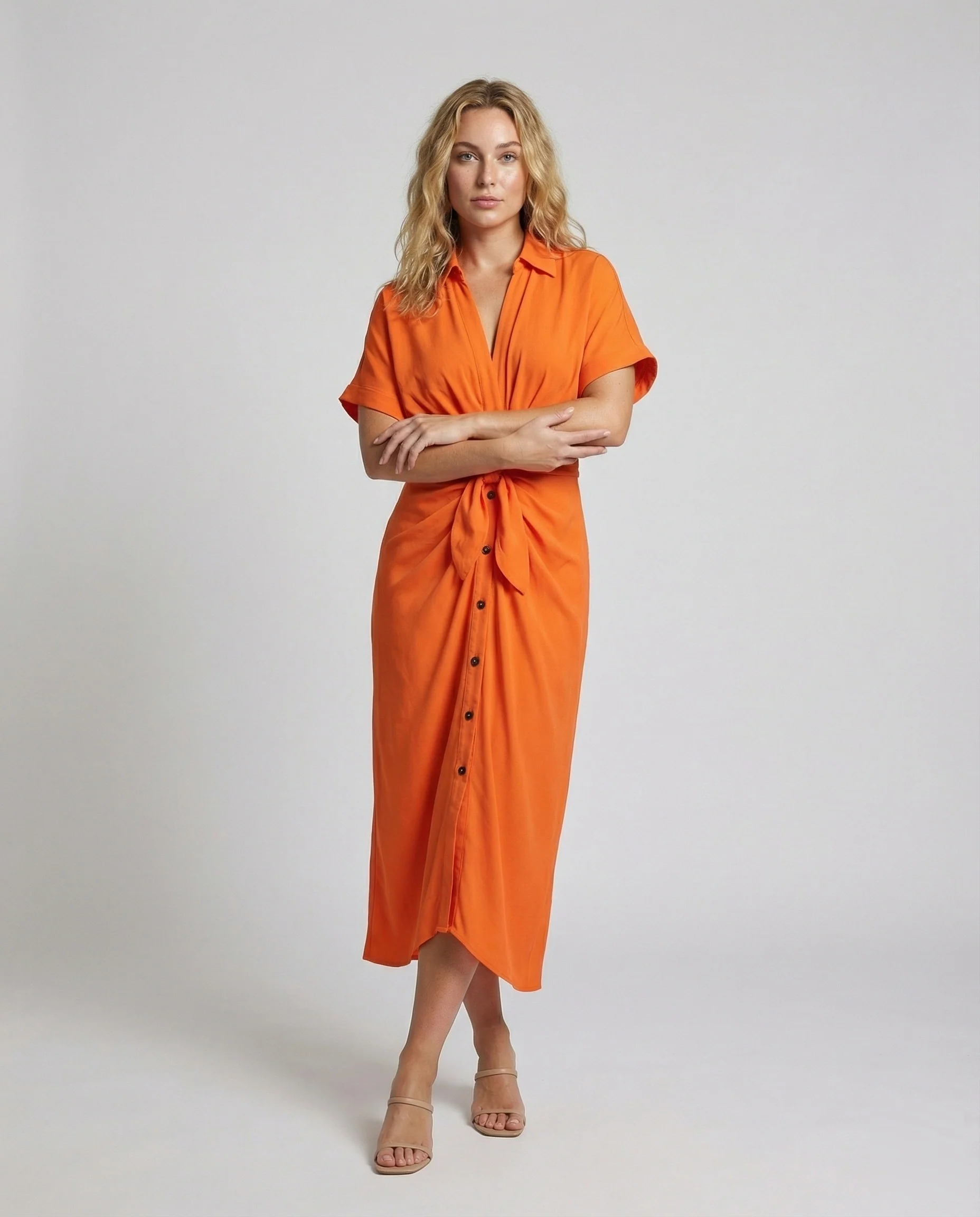 Damen Moderne Knotenraffung Midikleid