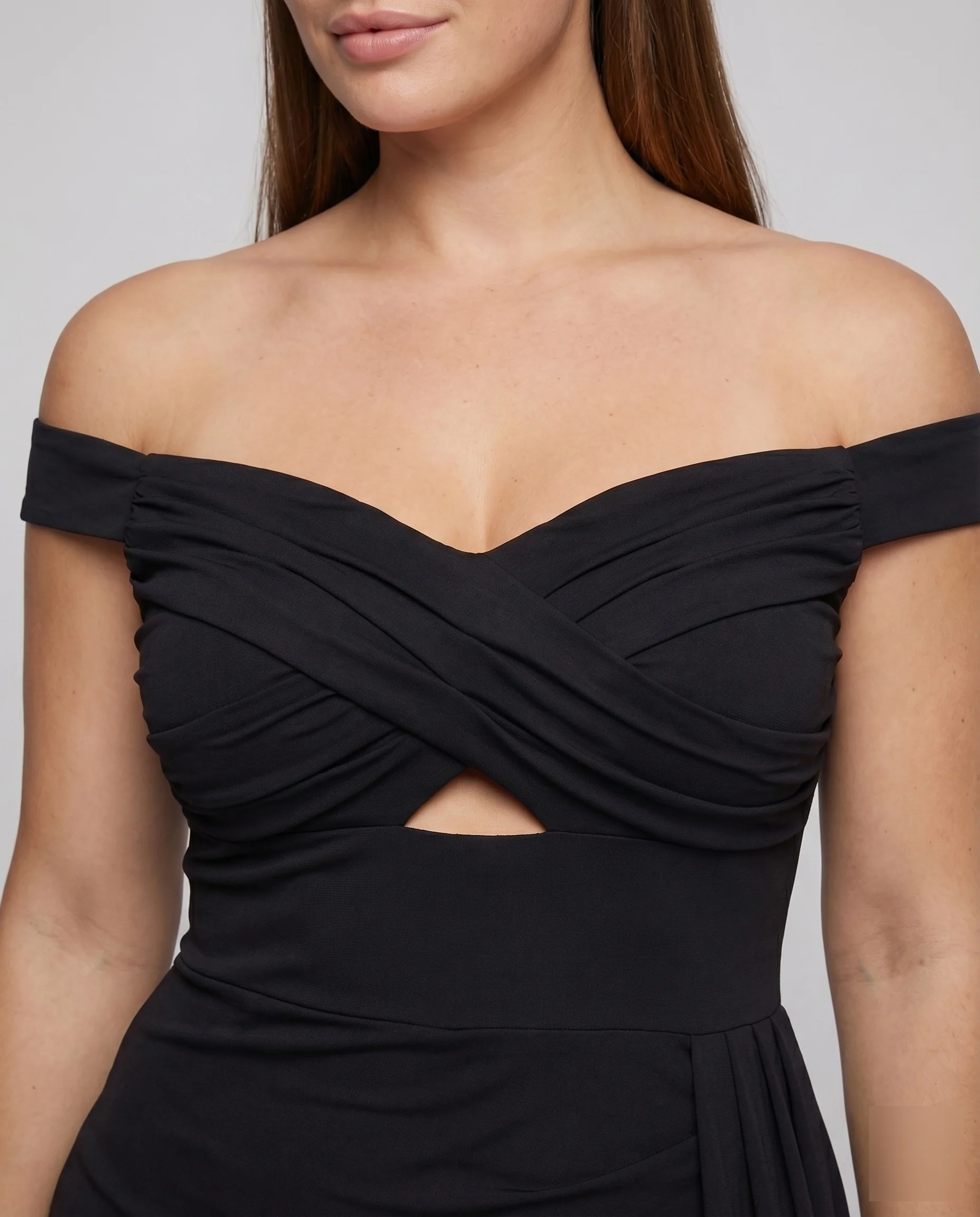 Damen Mermaidkleid Off-Shoulder Beinschlitz Drapé-Schleppe - Image 3