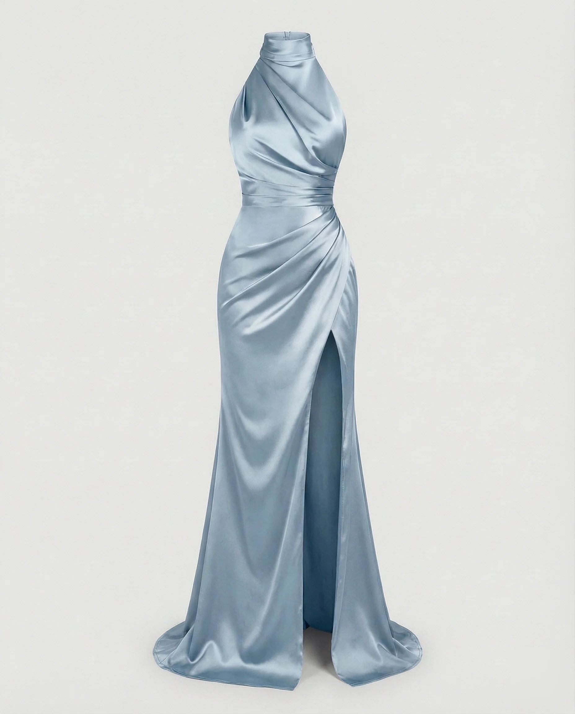 Damen Satin-Abendkleid Stehkragen Drapierung Beinschlitz - Image 7